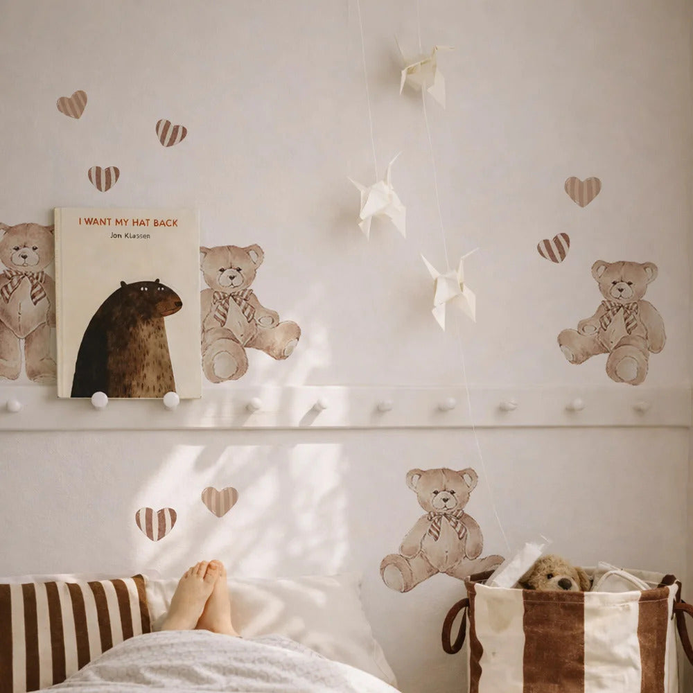 Teddy Bears Hearts Stripes Wall Decal Set