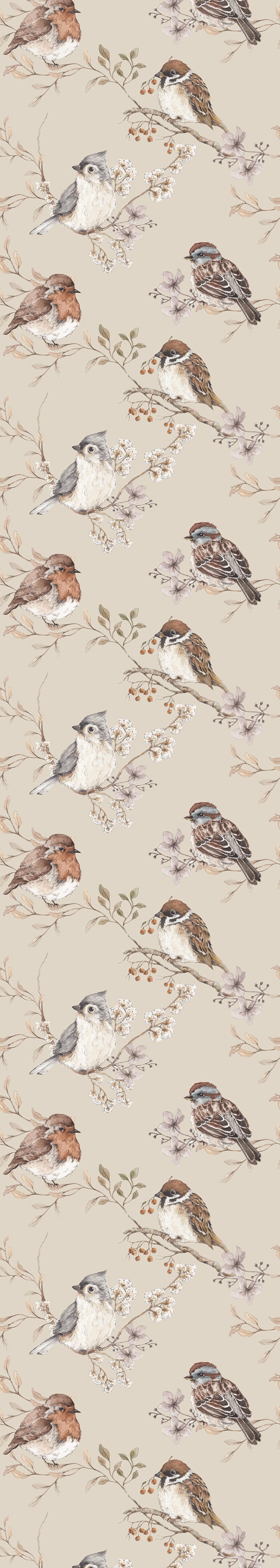 Birds Beige Wallpaper