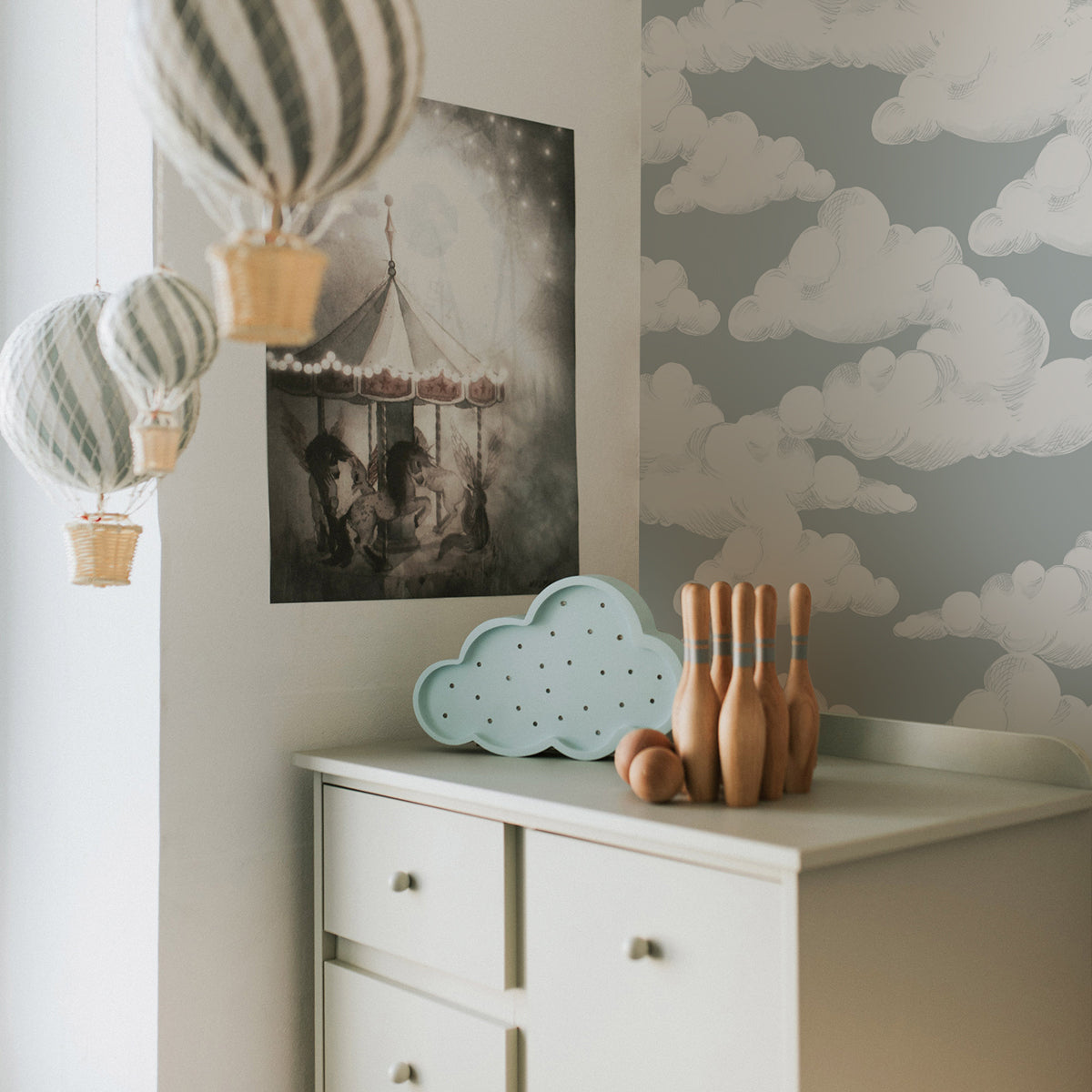 Velveteen Clouds Grey Blue Wallpaper