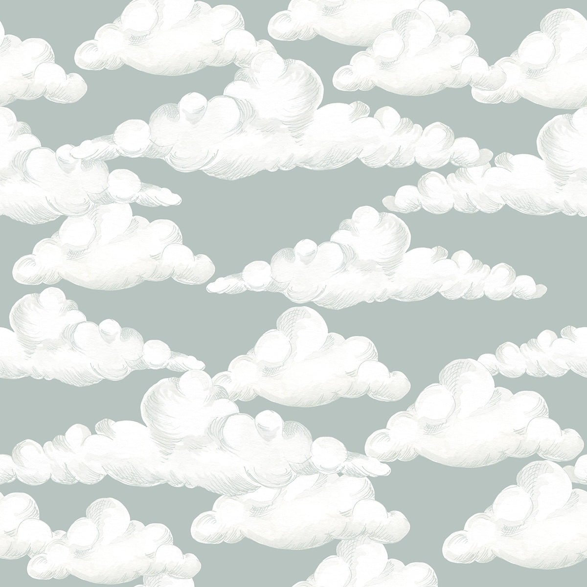 Velveteen Clouds Grey Blue Wallpaper