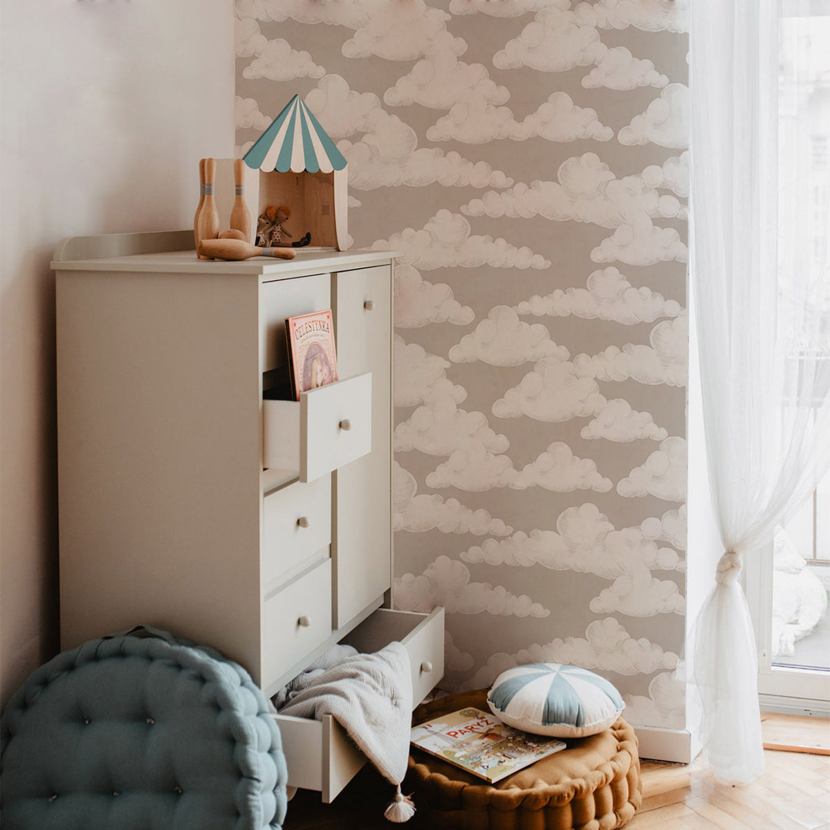 Velveteen Clouds Beige Wallpaper
