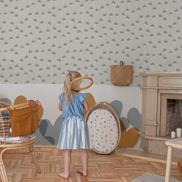Daisies Beige Blue Wallpaper