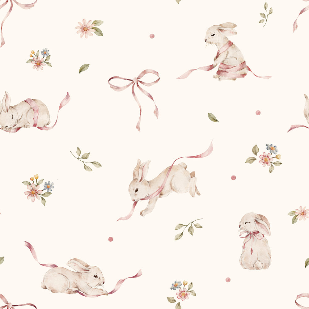 Pink Rabbits on White Wallpaper