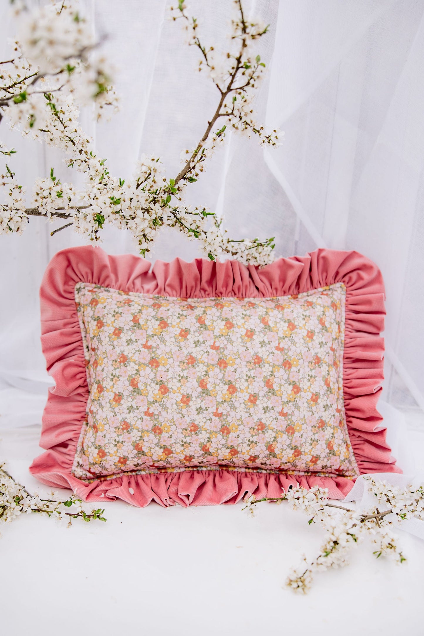 "Pink Garden" Pillow with Frill