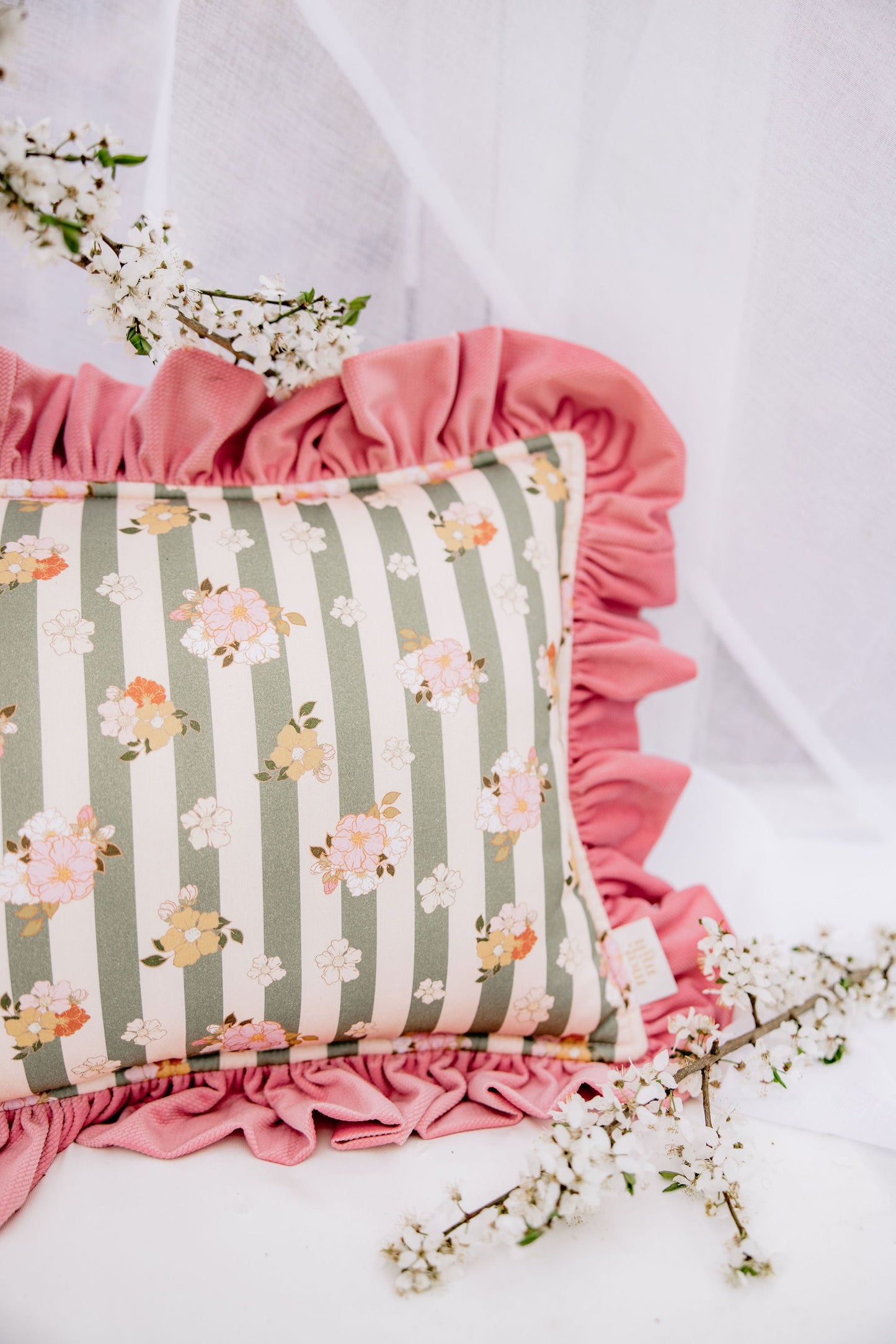 "Pink Garden" Pillow with Frill