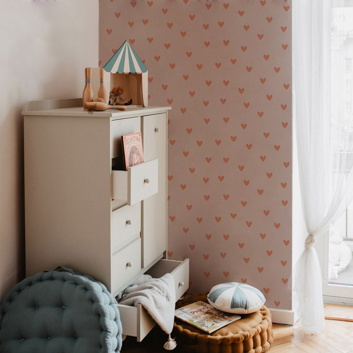 Hearts Pink and Red Brick Wallpaper