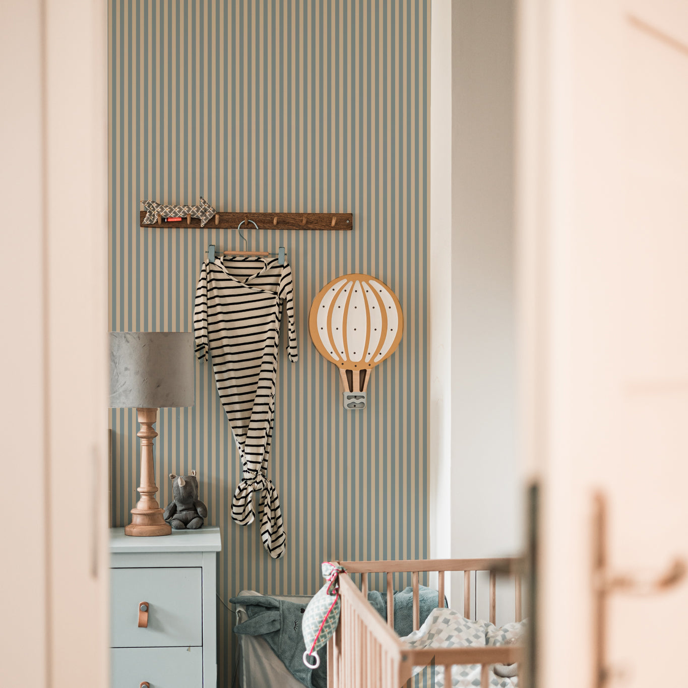 Vintage Stripes Beige Blue Wallpaper