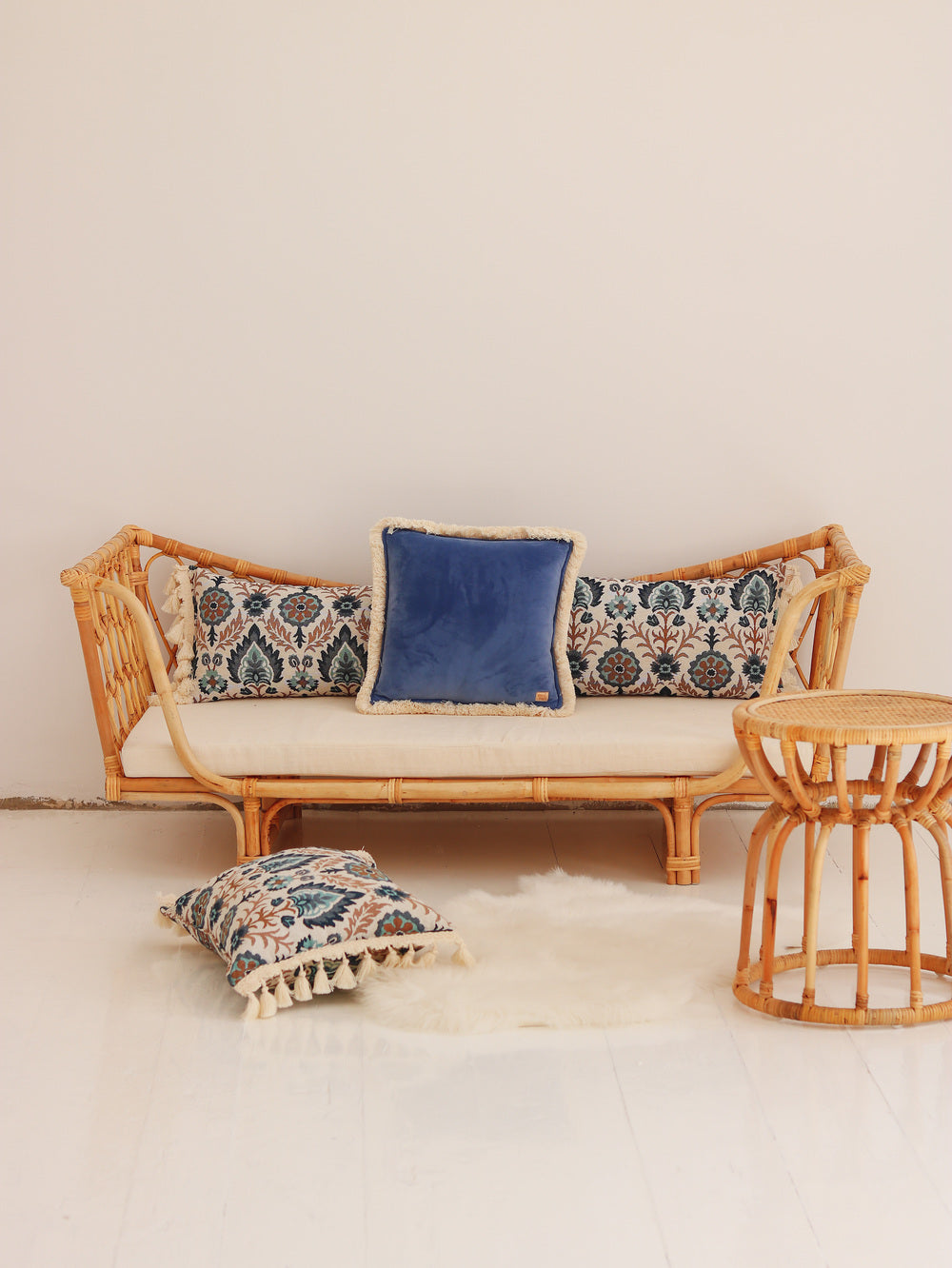 "Blue Iris in Istanbul" Bolster Pillow with Fringe