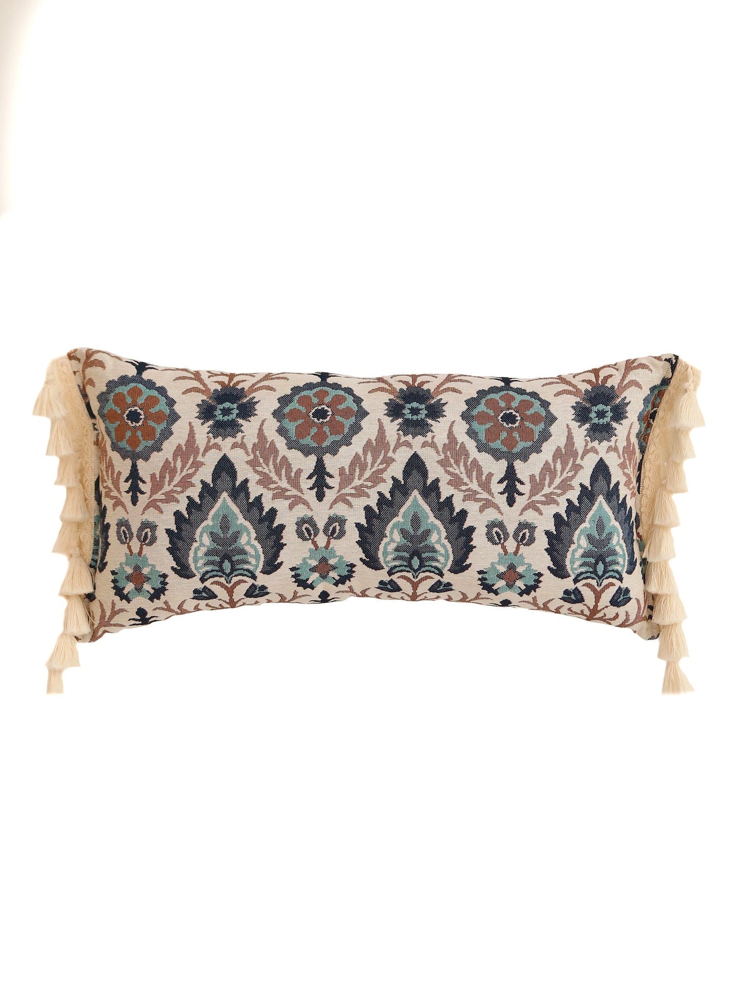 "Blue Iris in Istanbul" Bolster Pillow with Fringe