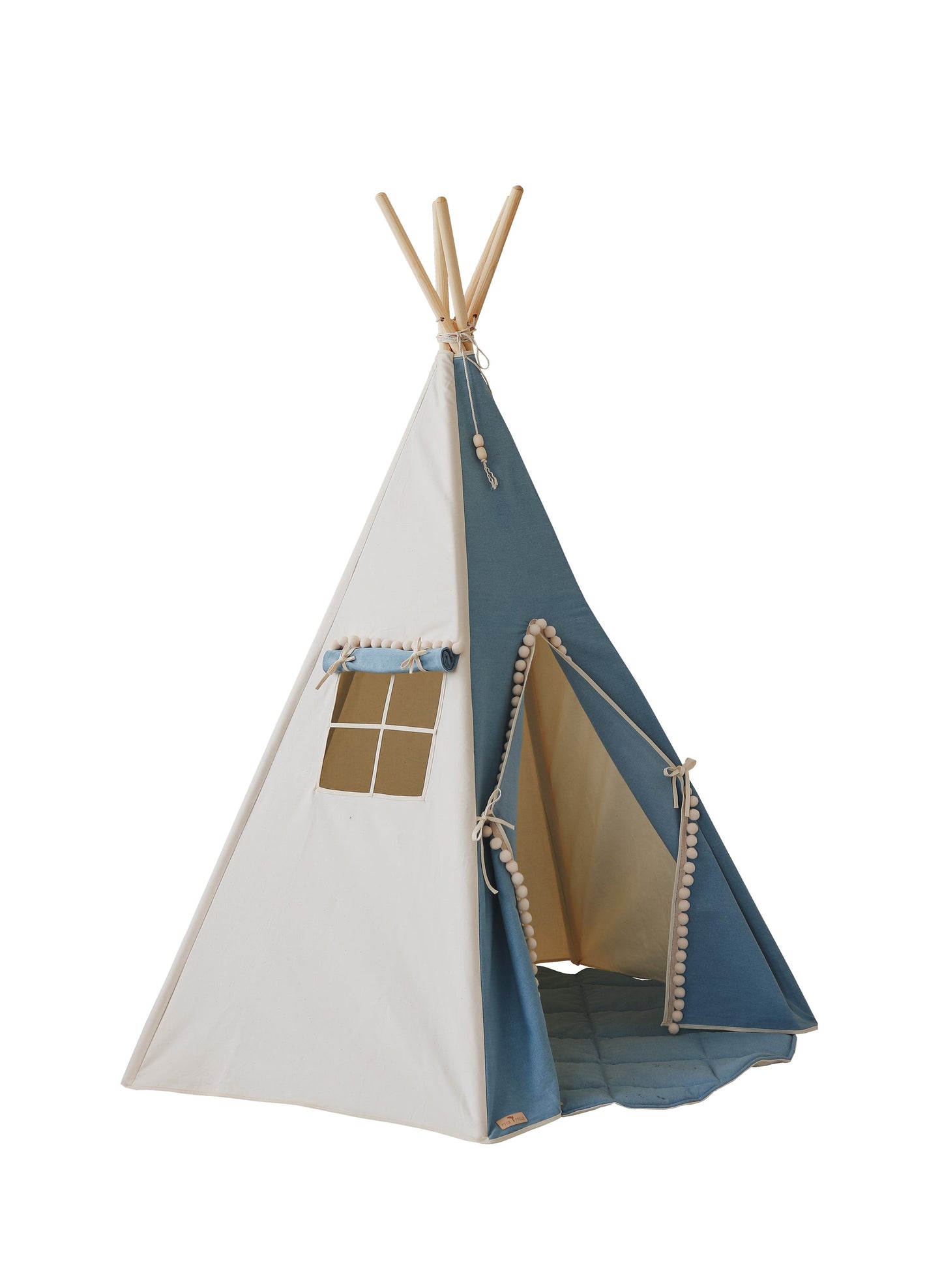 “Jeans” Teepee with Pompoms and Round Mat Set