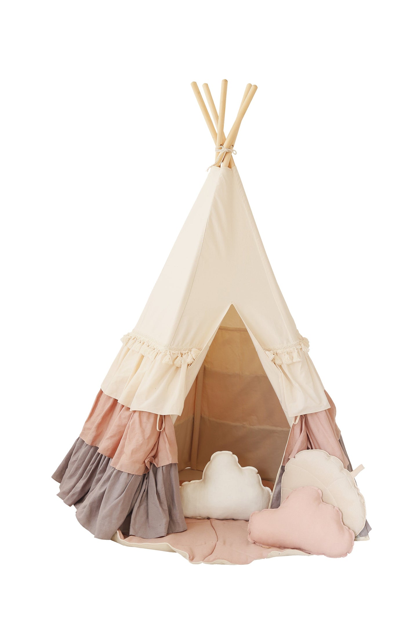“Powder Frills” Teepee Tent with Frills and "Powder Pink" Shell Mat Set