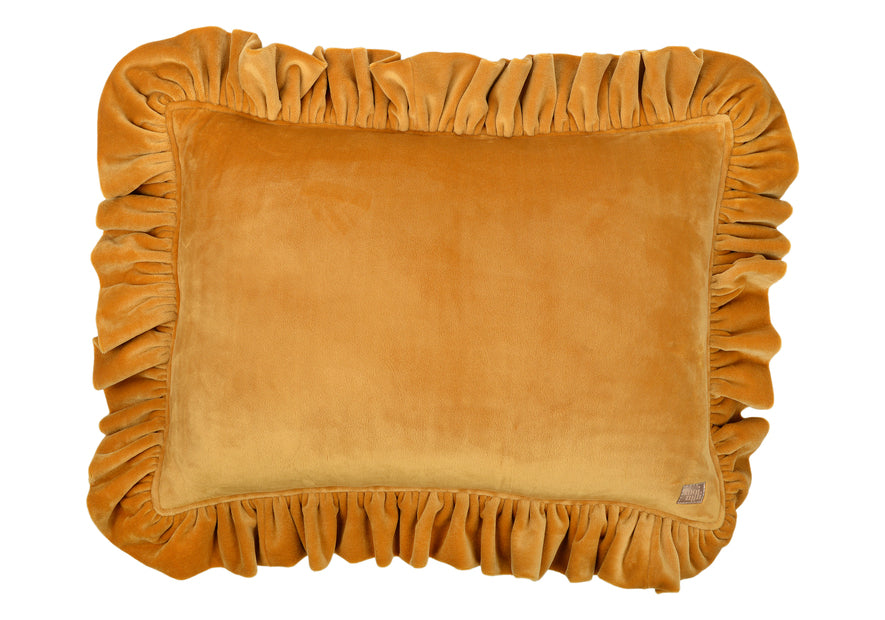 “Mustard” Soft Velvet Pillow with Frill