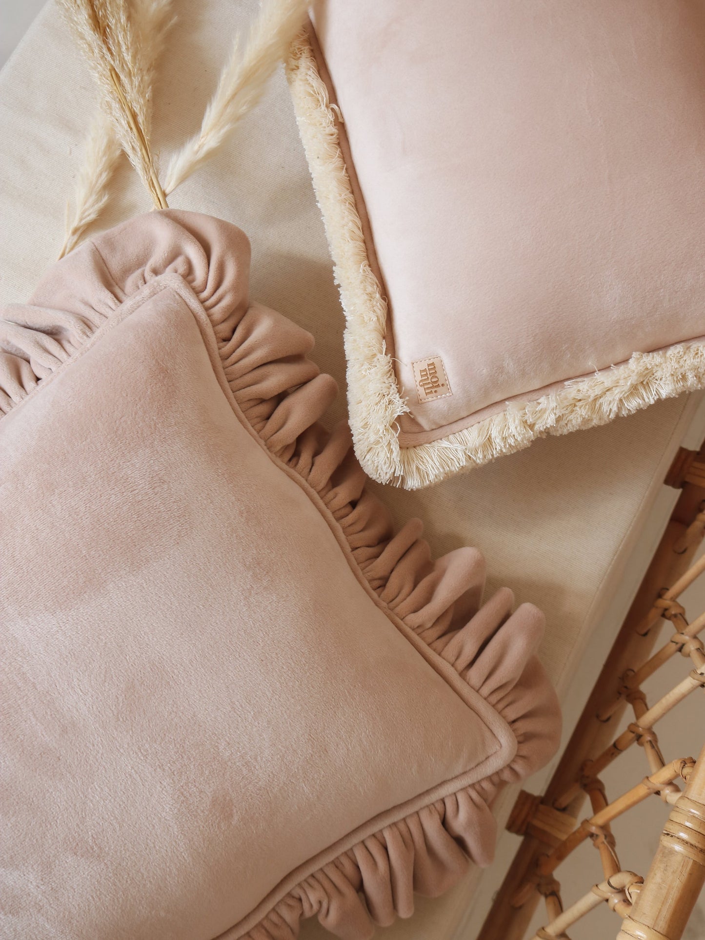 “Latte” Soft Velvet Pillow with Frill