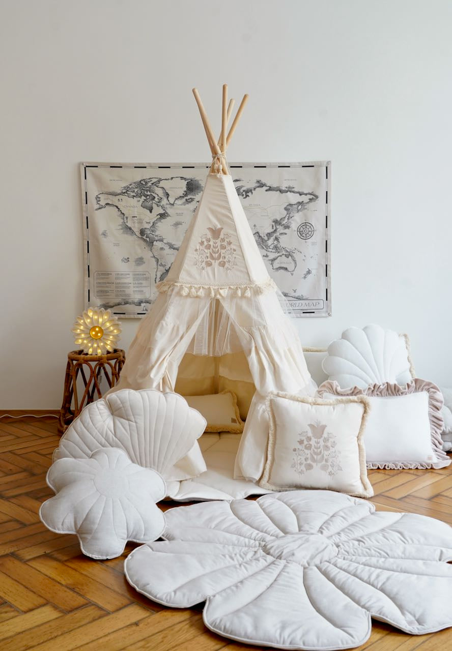 “Boho” Teepee Tent with Frills and "Caramel" Mat with Frill Set