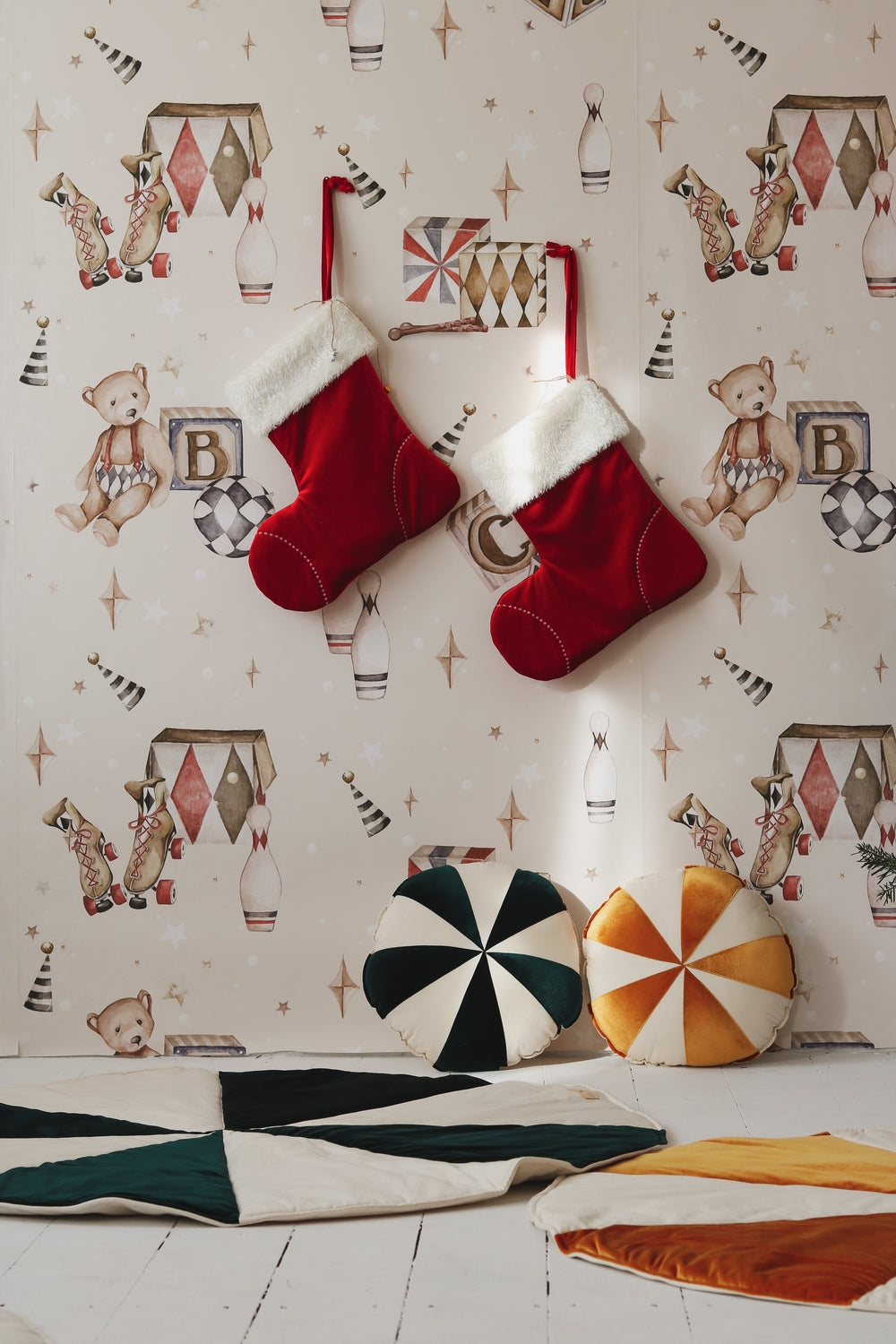 Christmas “Green Candy” Round Patchwork Mat