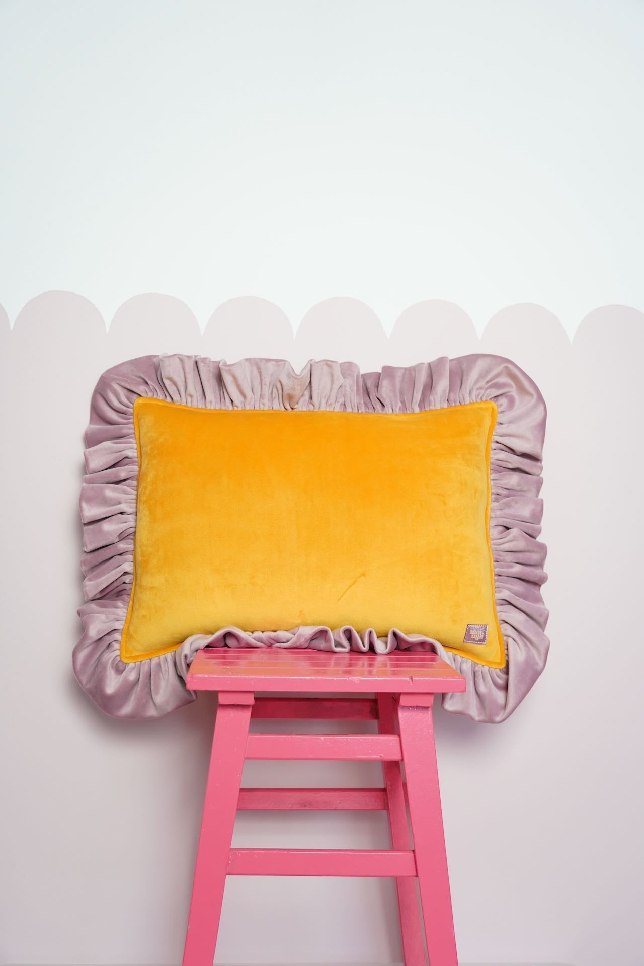 "Orange soda" Soft Velvet Pillow with Frill