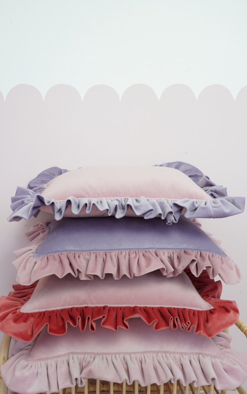 "Raspberry smoothie" Soft Velvet Pillow with Frill