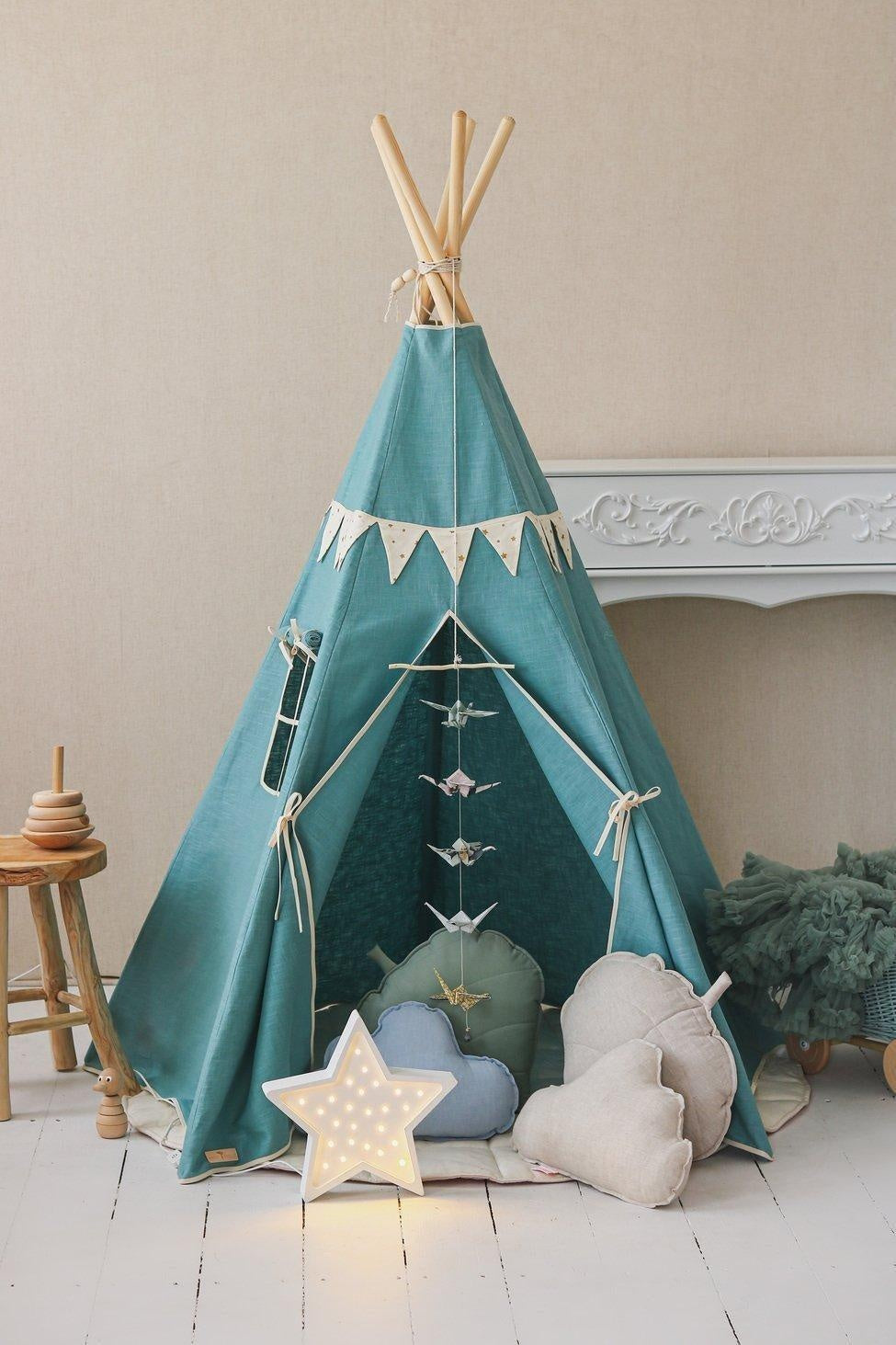 small teepee tent Gold Stars” Teepee Tent with Garland and Mat Set – Colorful Dreams