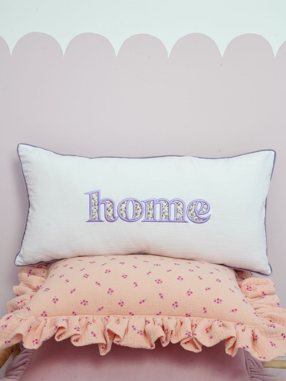 "Pink forget-me-not" Muslin Pillow with Frill
