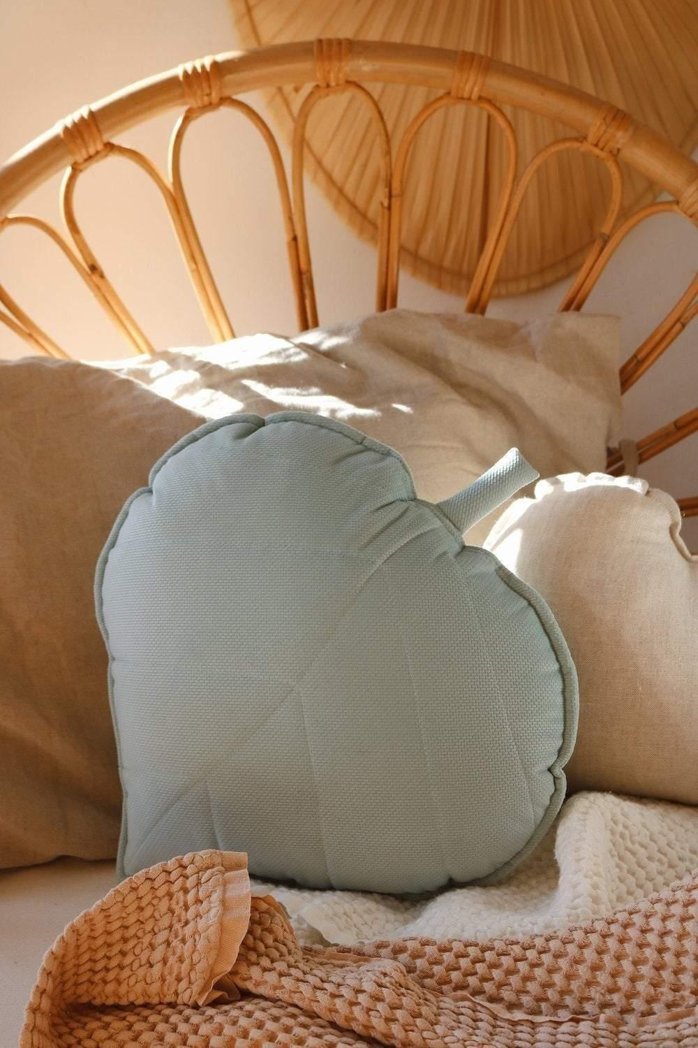 “Powder Mint” Velvet Leaf Pillow