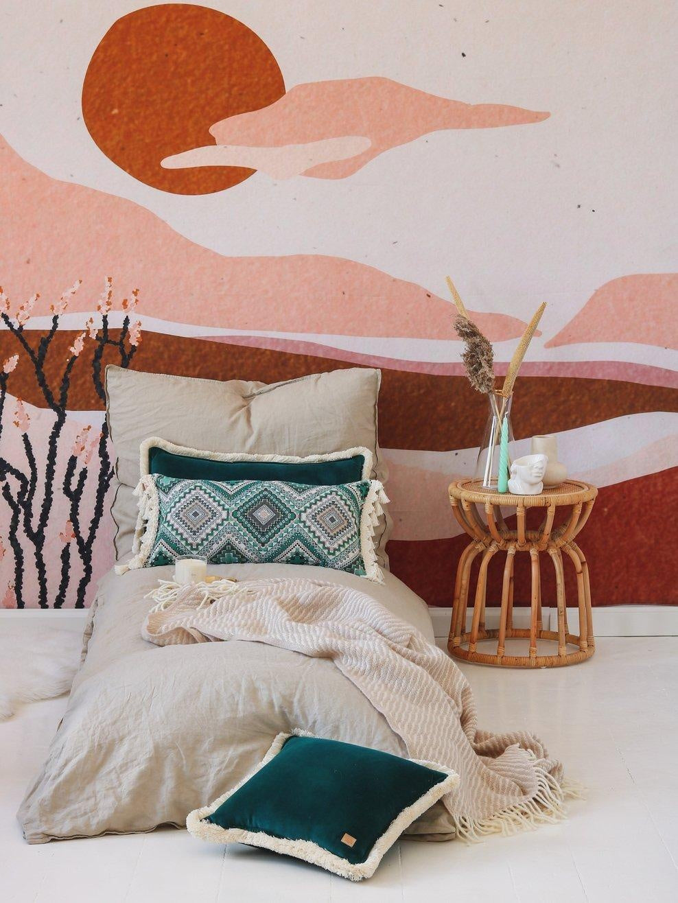 "Sea green mosaic" bolster with fringe - Moi Mili