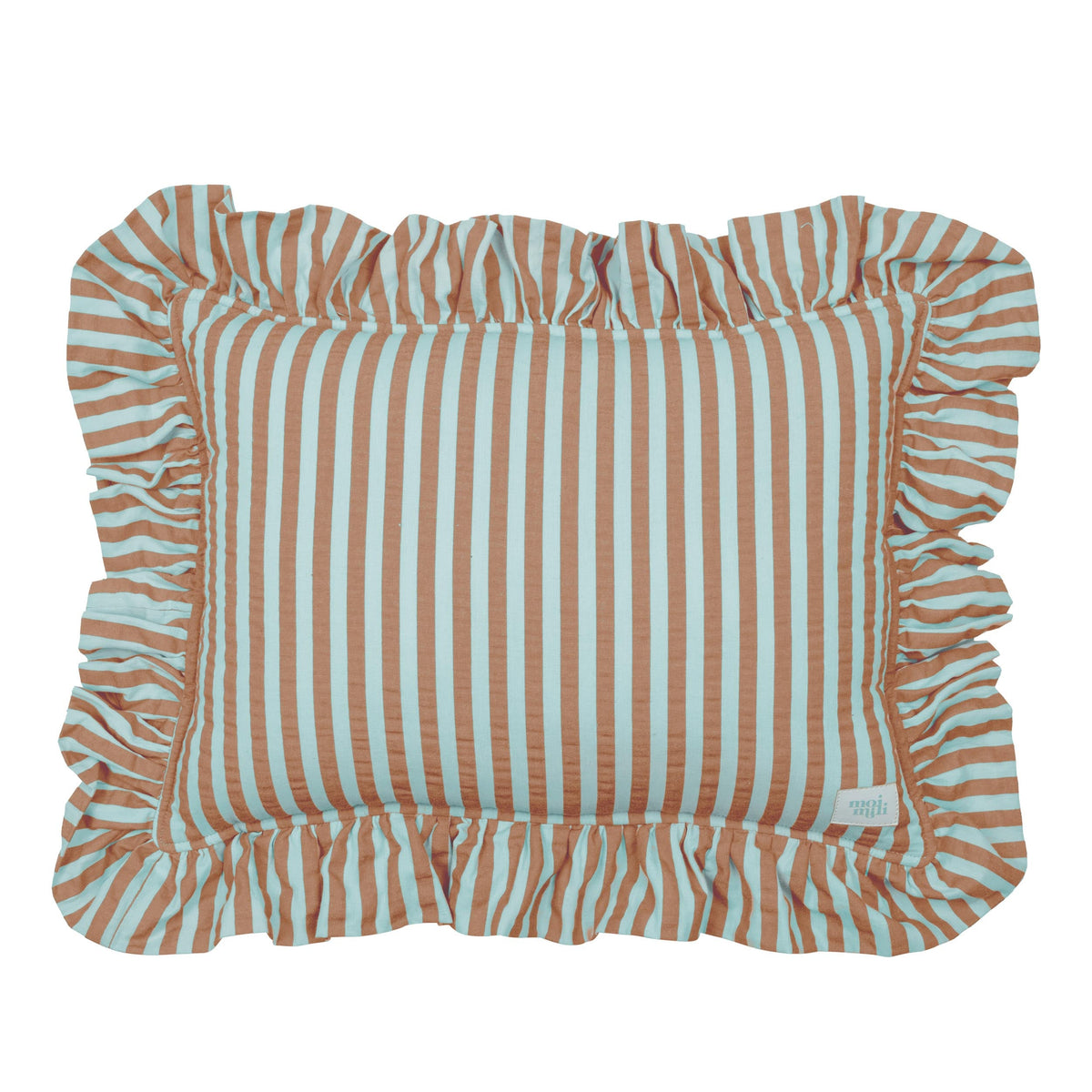 "Blue and Brown Stripes" Pillow with Frill