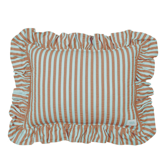 "Blue and Brown Stripes" Pillow with Frill