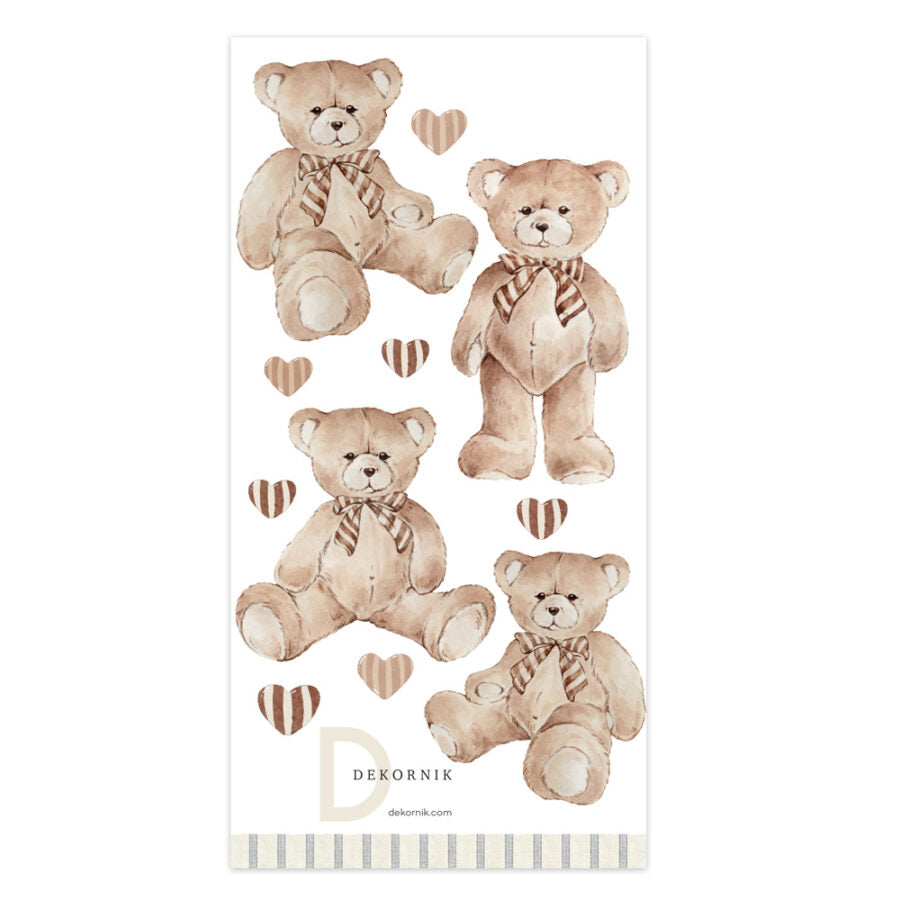 Teddy Bears Hearts Stripes Wall Decal Set