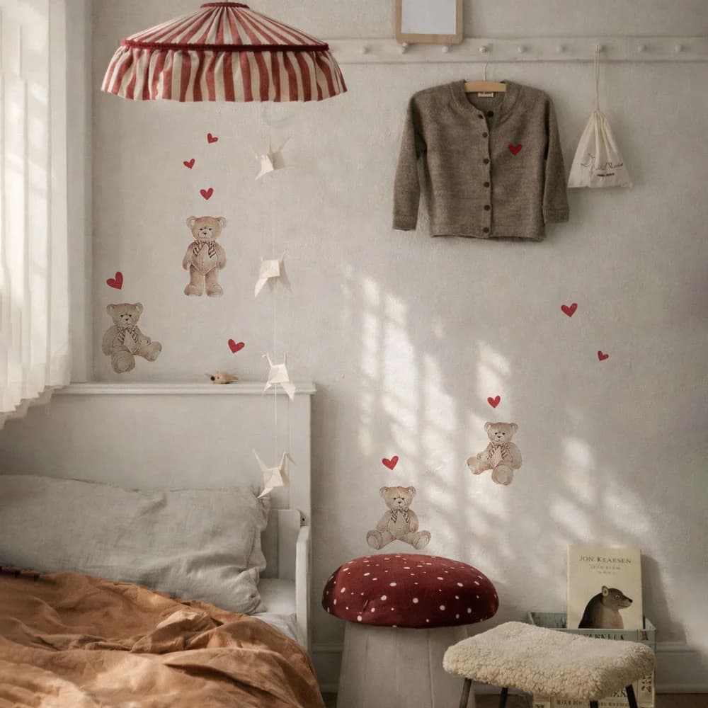 Teddy Bears Hearts Red Wall Decal Set