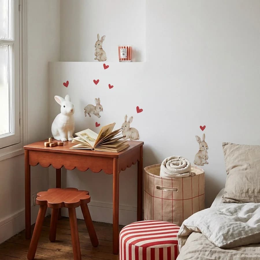 Bunnies Hearts Red Wall Decal Set