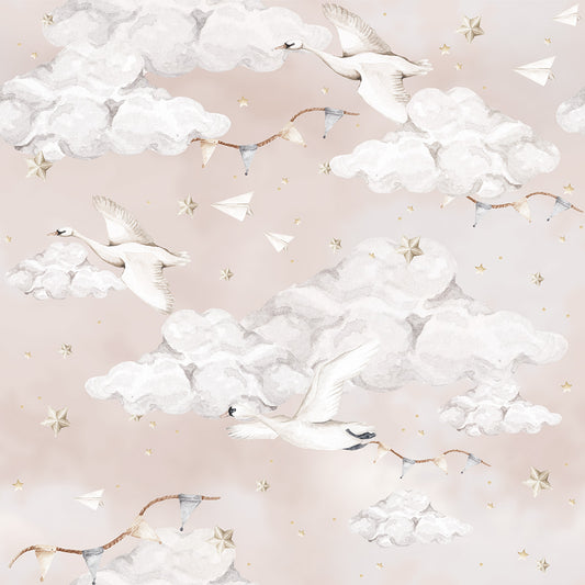 Dekornik Magic Swans Pink Wallpaper