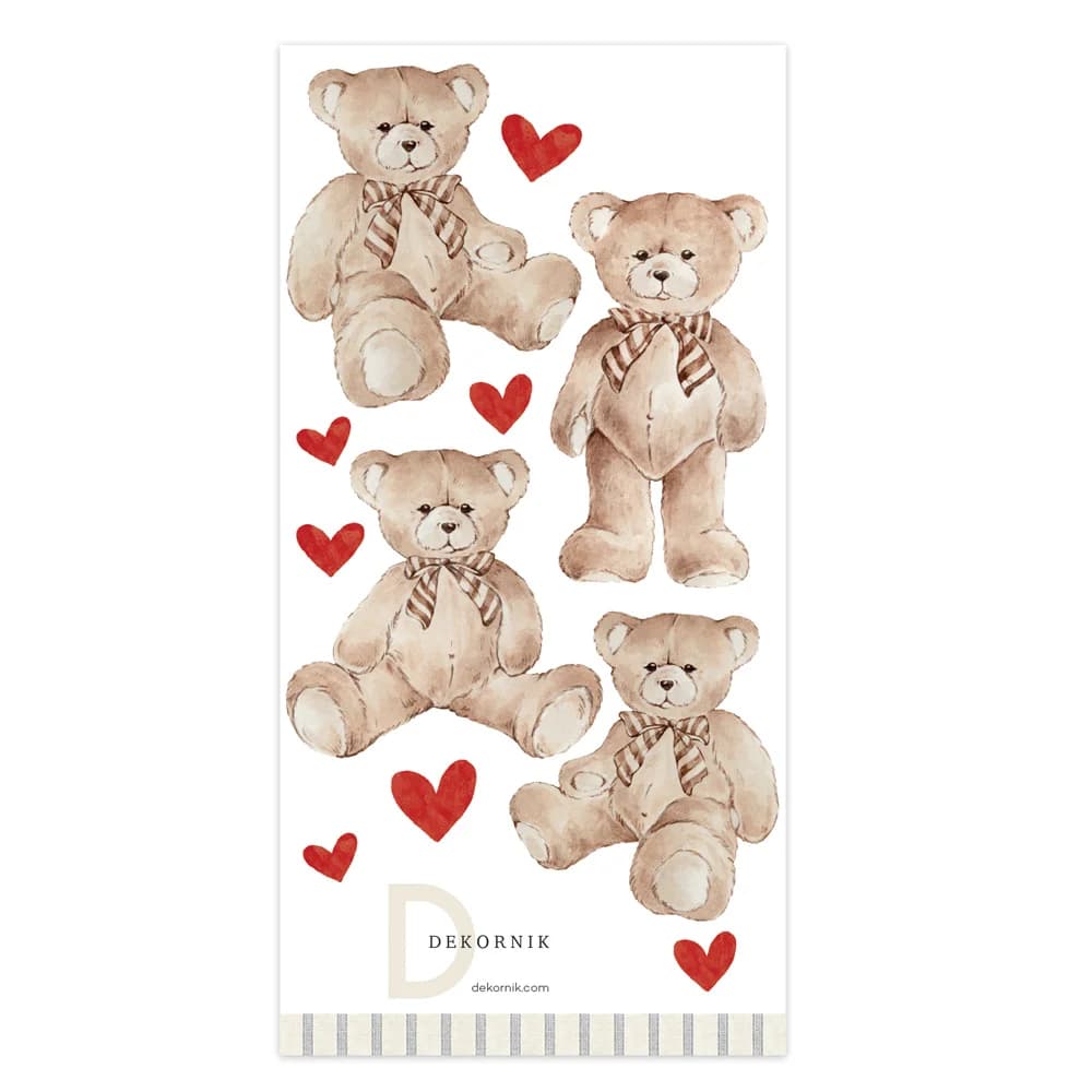 Teddy Bears Hearts Red Wall Decal Set
