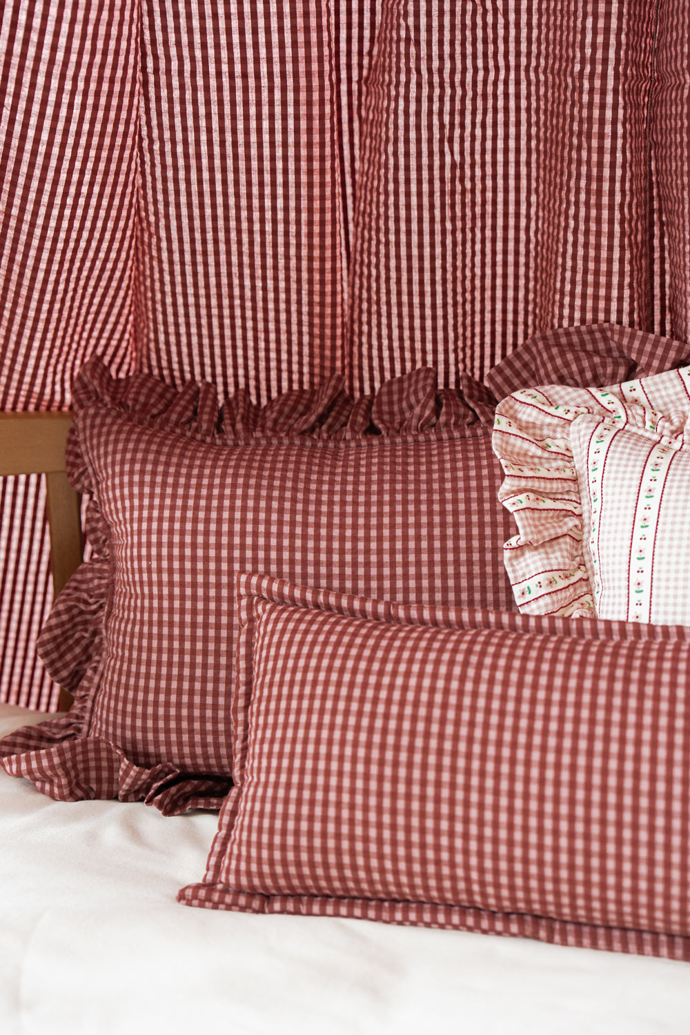 "Pink Check" Pillow with Frill