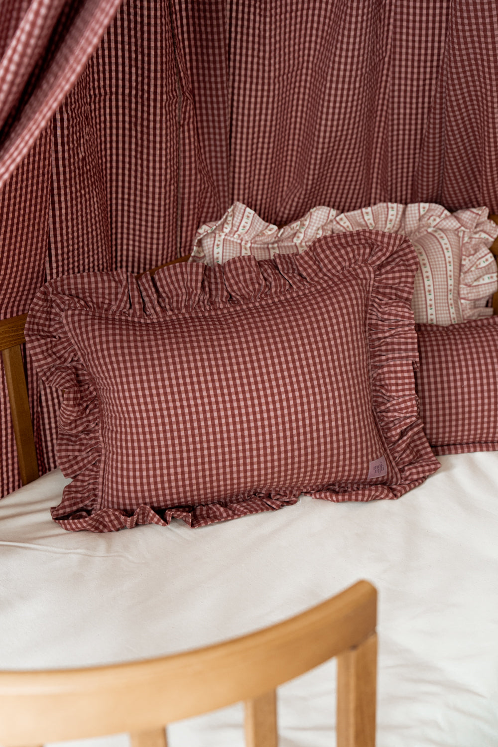"Pink Check" Pillow with Frill