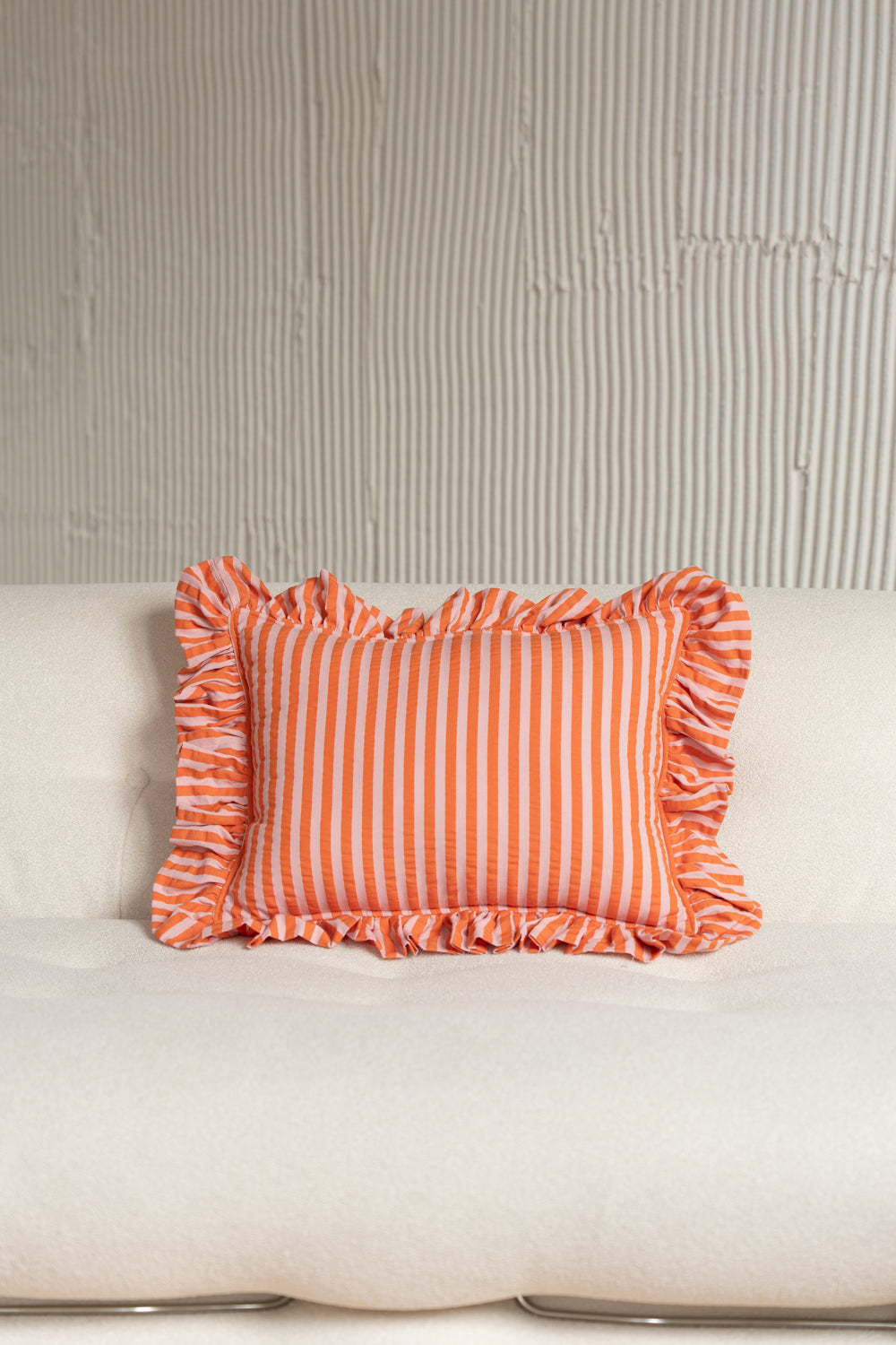 "Pink and Orange Stripes" Pillow with Frill