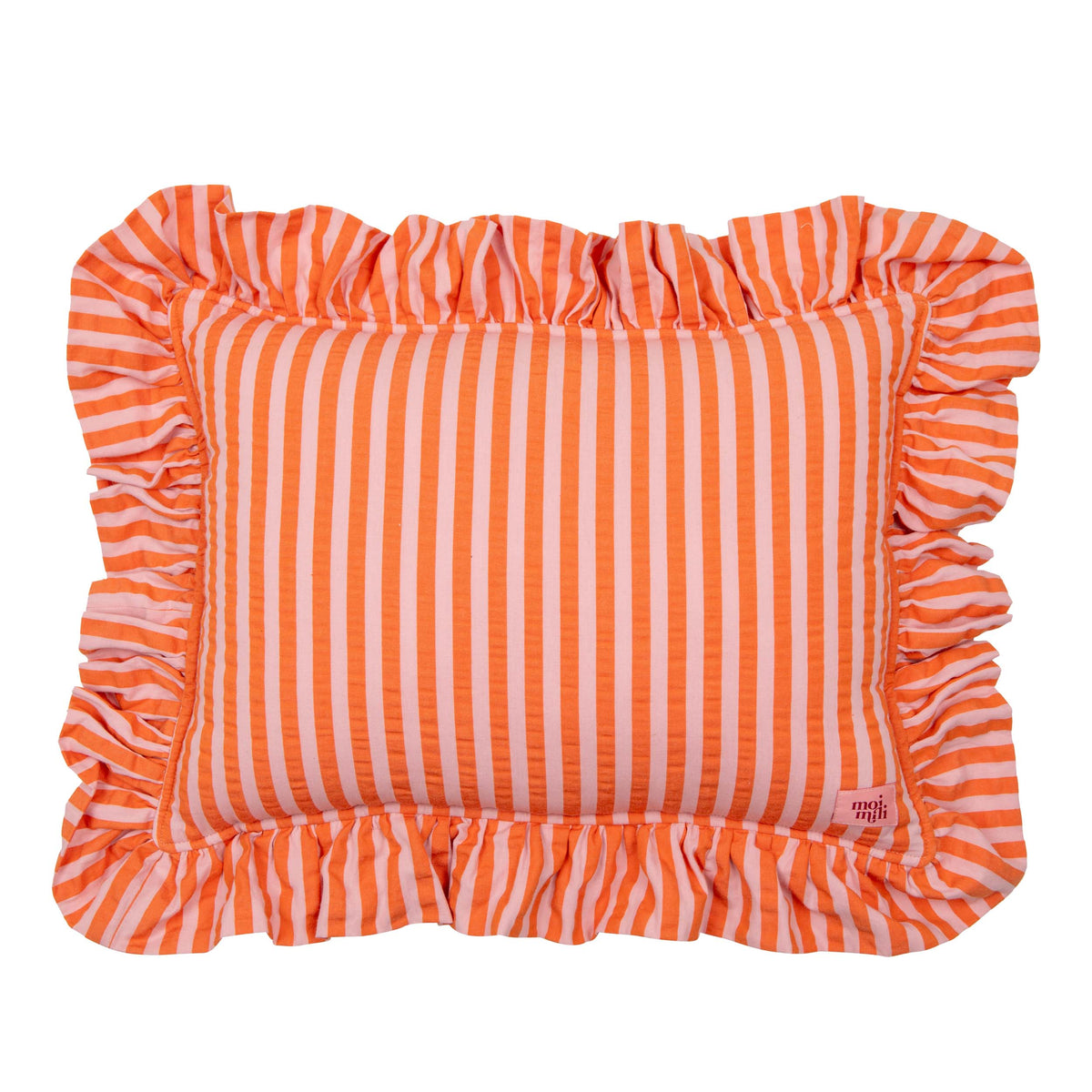 "Pink and Orange Stripes" Pillow with Frill