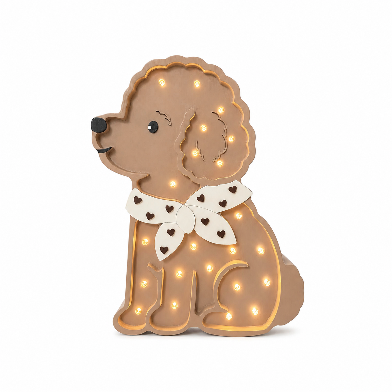 Little Lights Poodle Dog Hearts on Beige Lamp – Handmade Baby Night Light with Dimmer