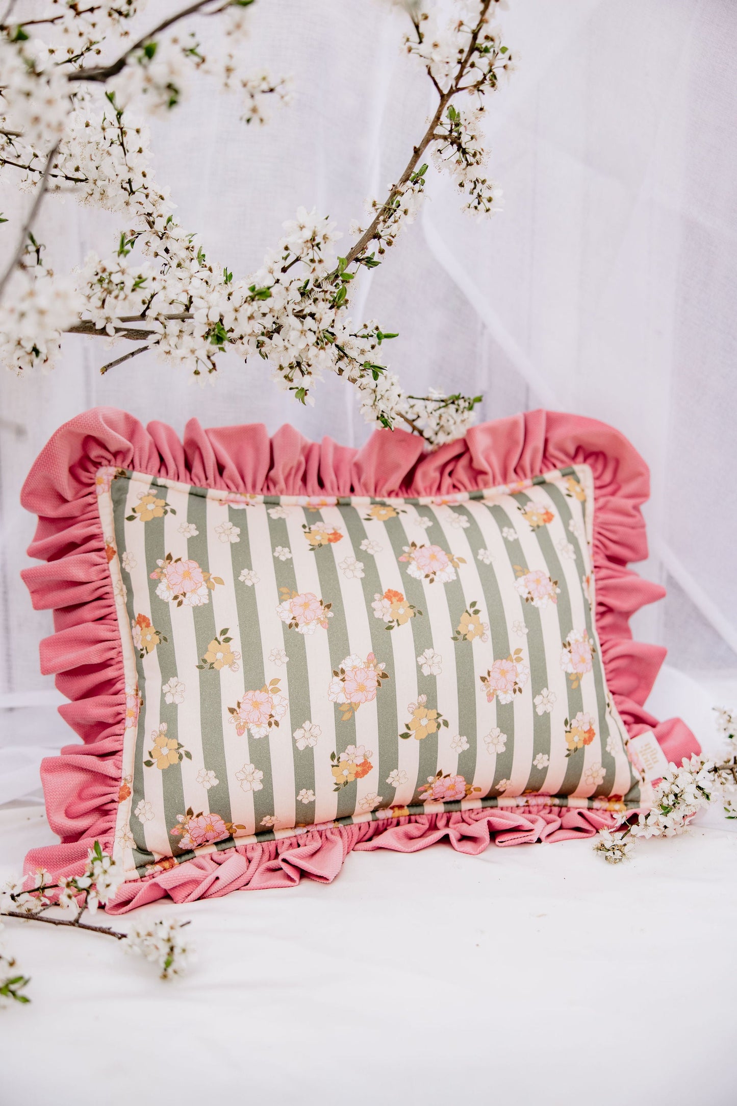 "Pink Garden" Pillow with Frill