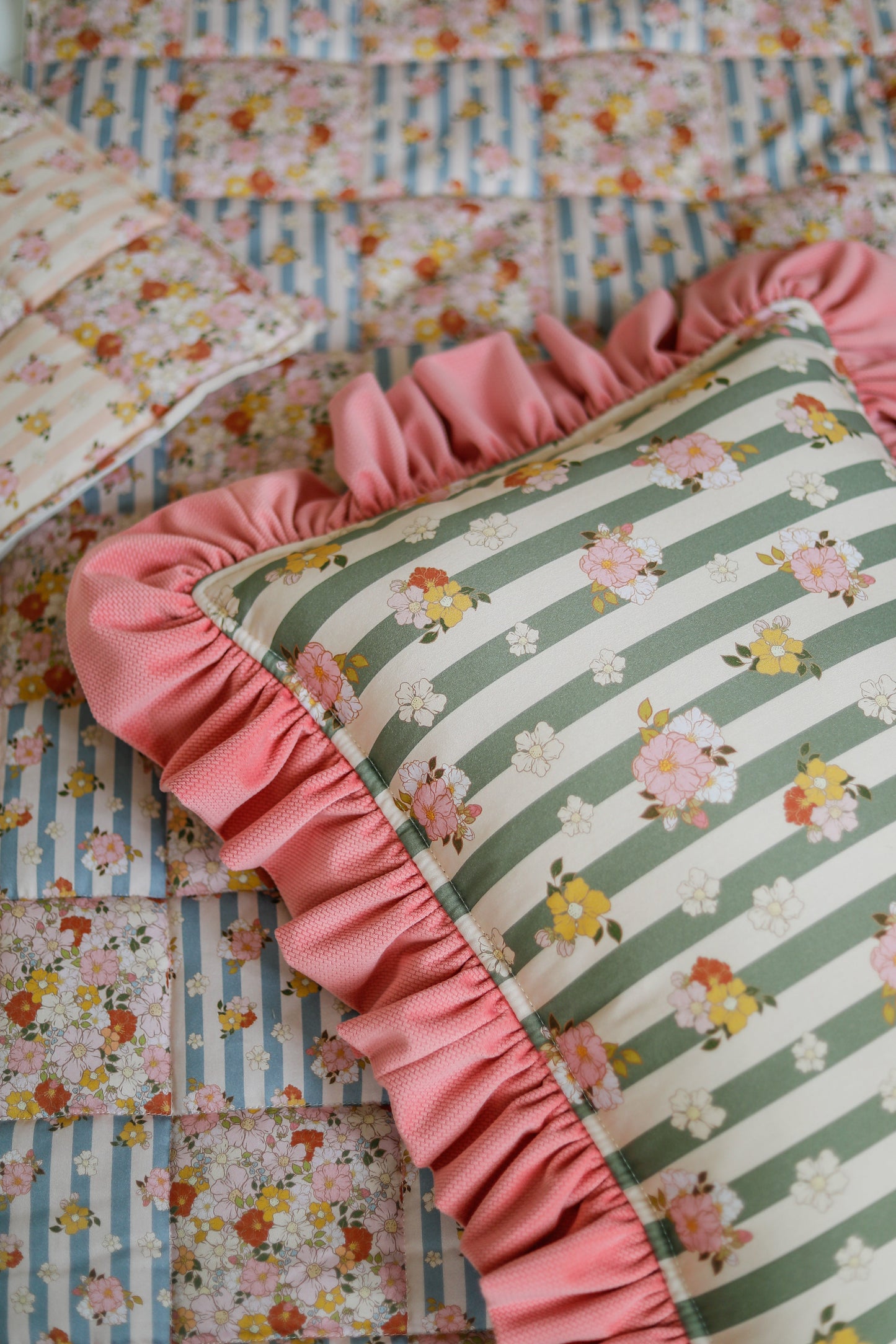 "Pink Garden" Pillow with Frill