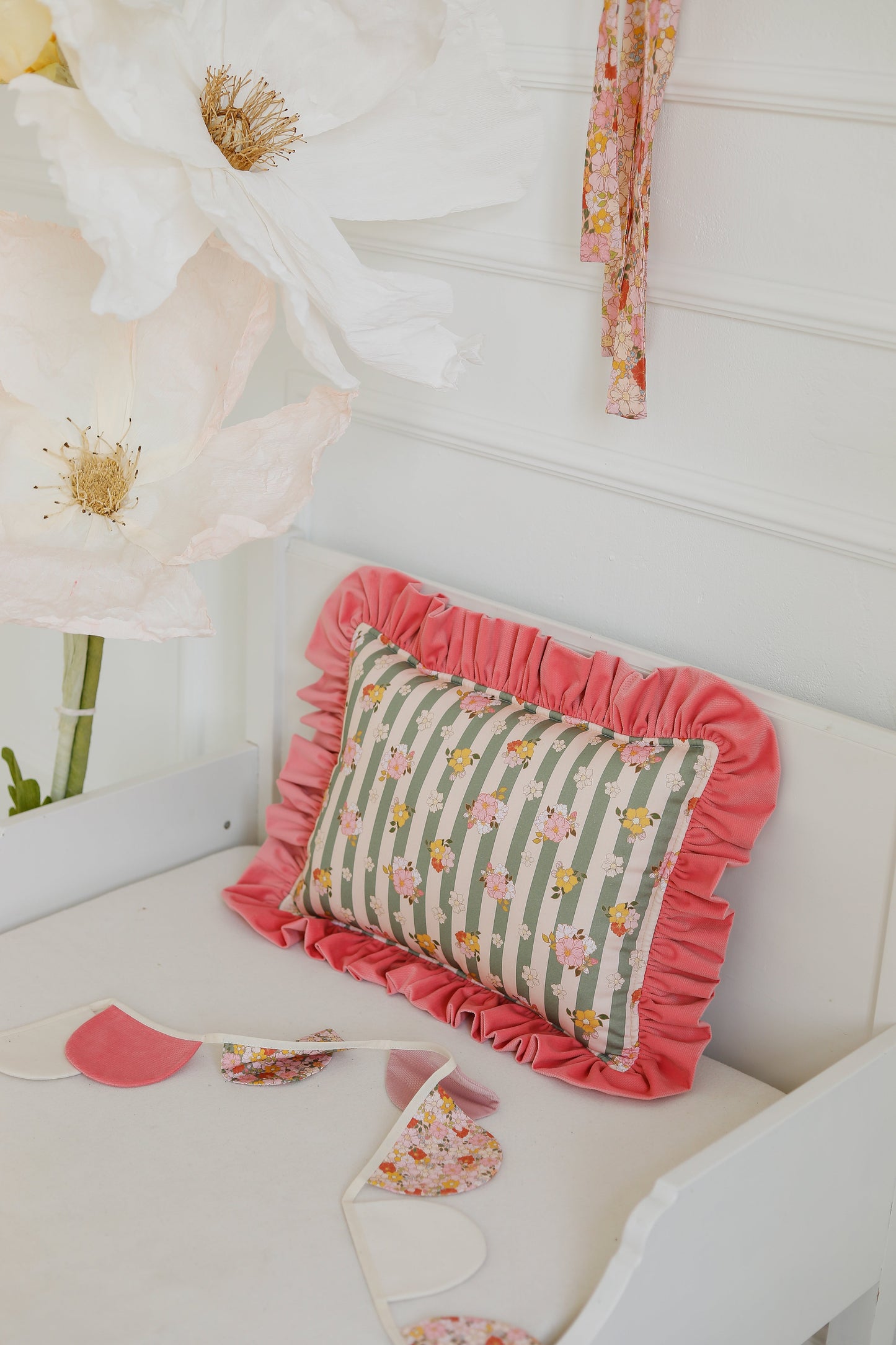 "Pink Garden" Pillow with Frill