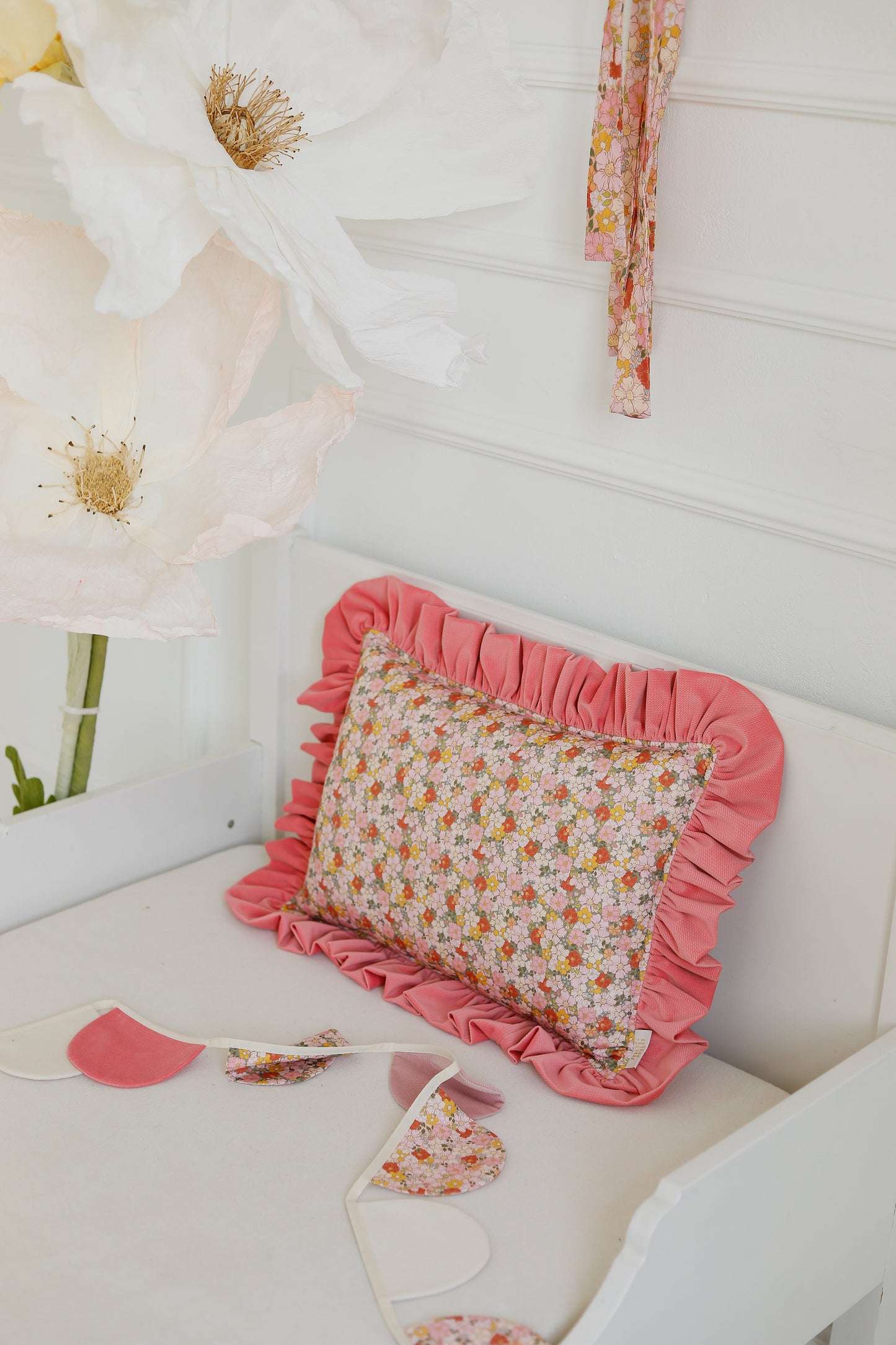 "Pink Garden" Pillow with Frill