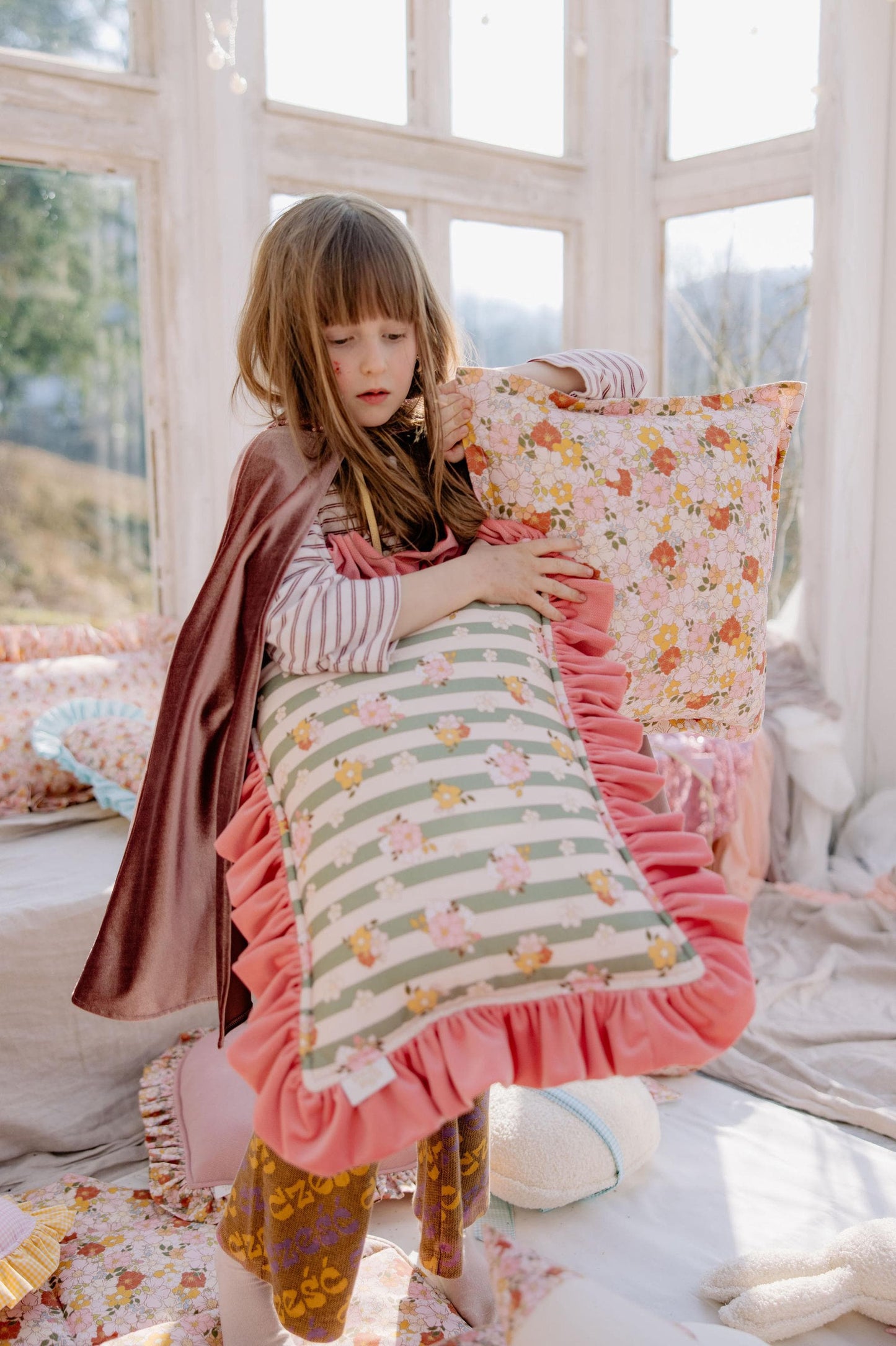 "Pink Garden" Pillow with Frill