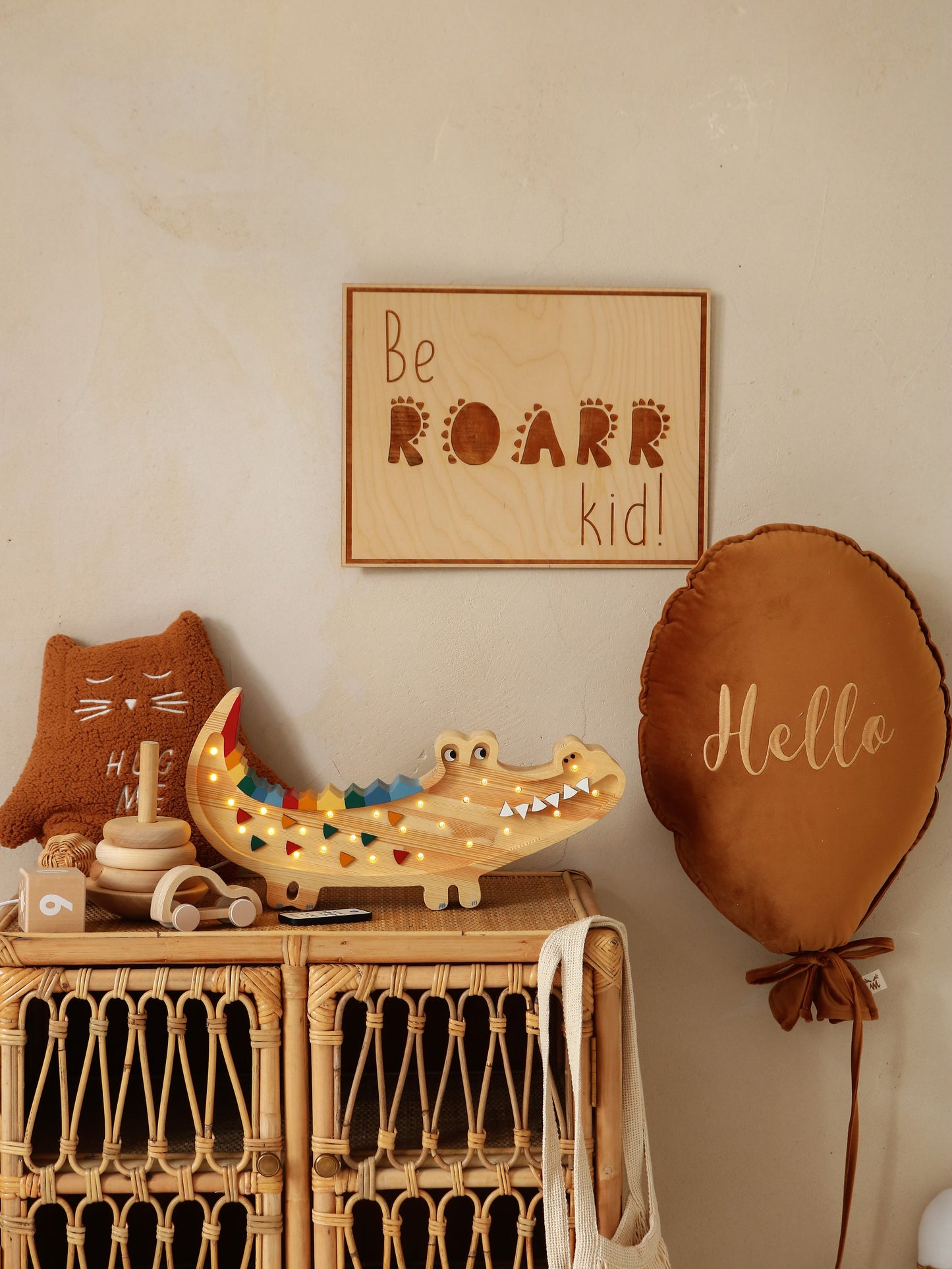 Caribbean Wood Crocodile Lamp – handmade baby gift and nursery accent