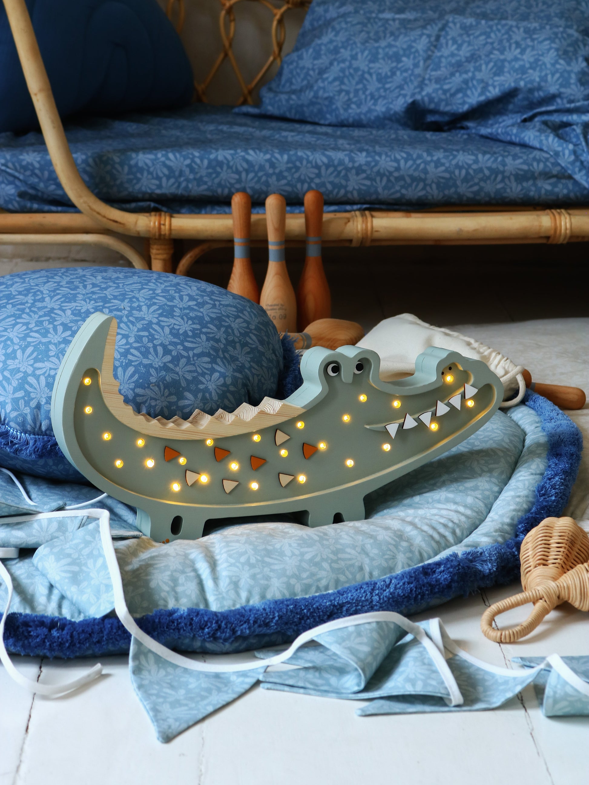 Dimmable Pastel Khaki Crocodile Lamp with soft LED glow