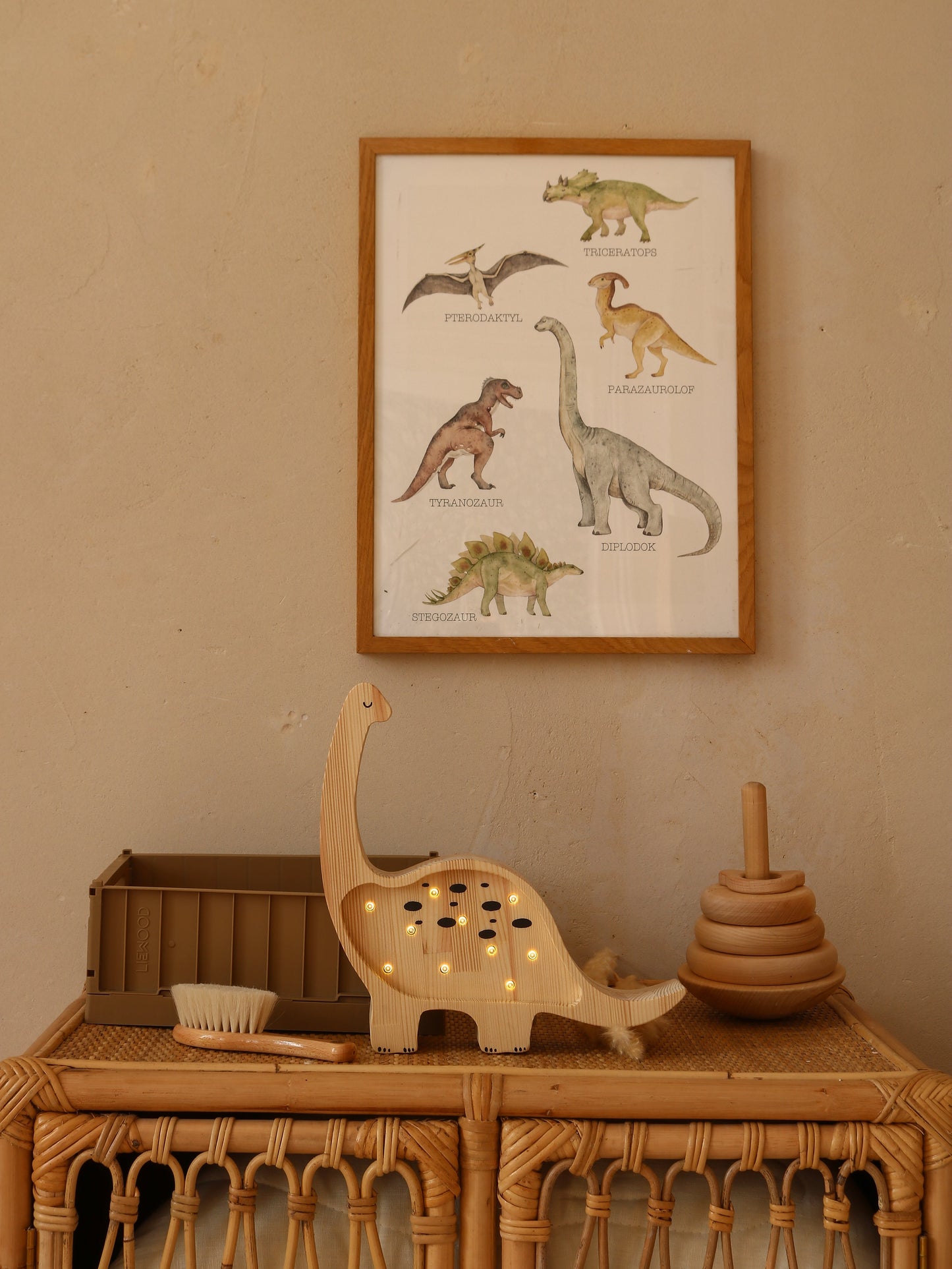 Little Lights natural wood dinosaur lamp for children’s bedrooms