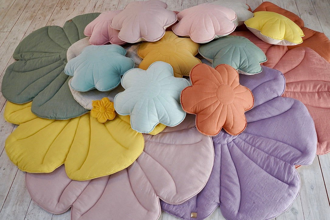 Linen "Papaya" Flower Pillow