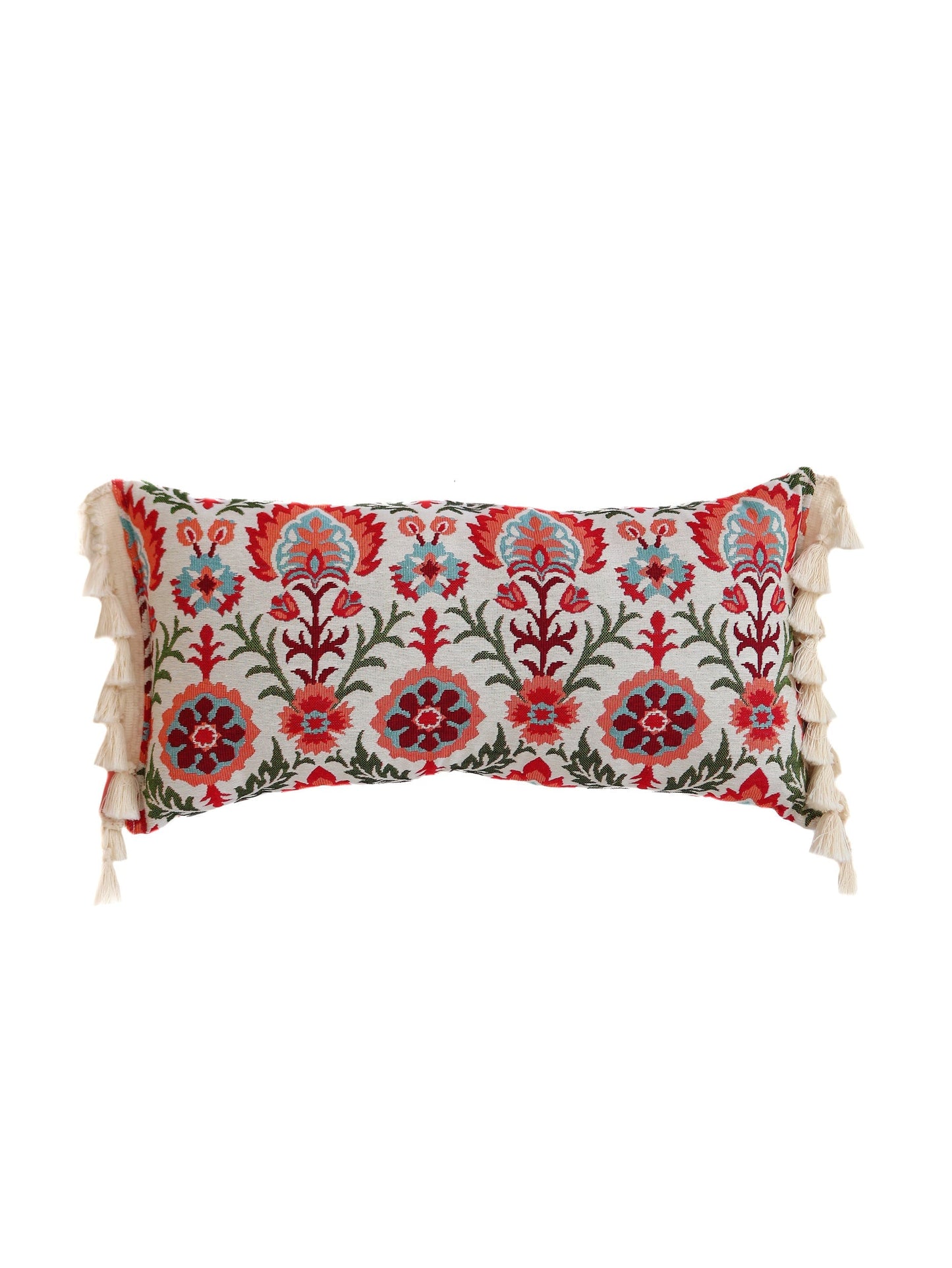 "Scarlet Iris in Cancaya" Bolster Pillow with Fringe