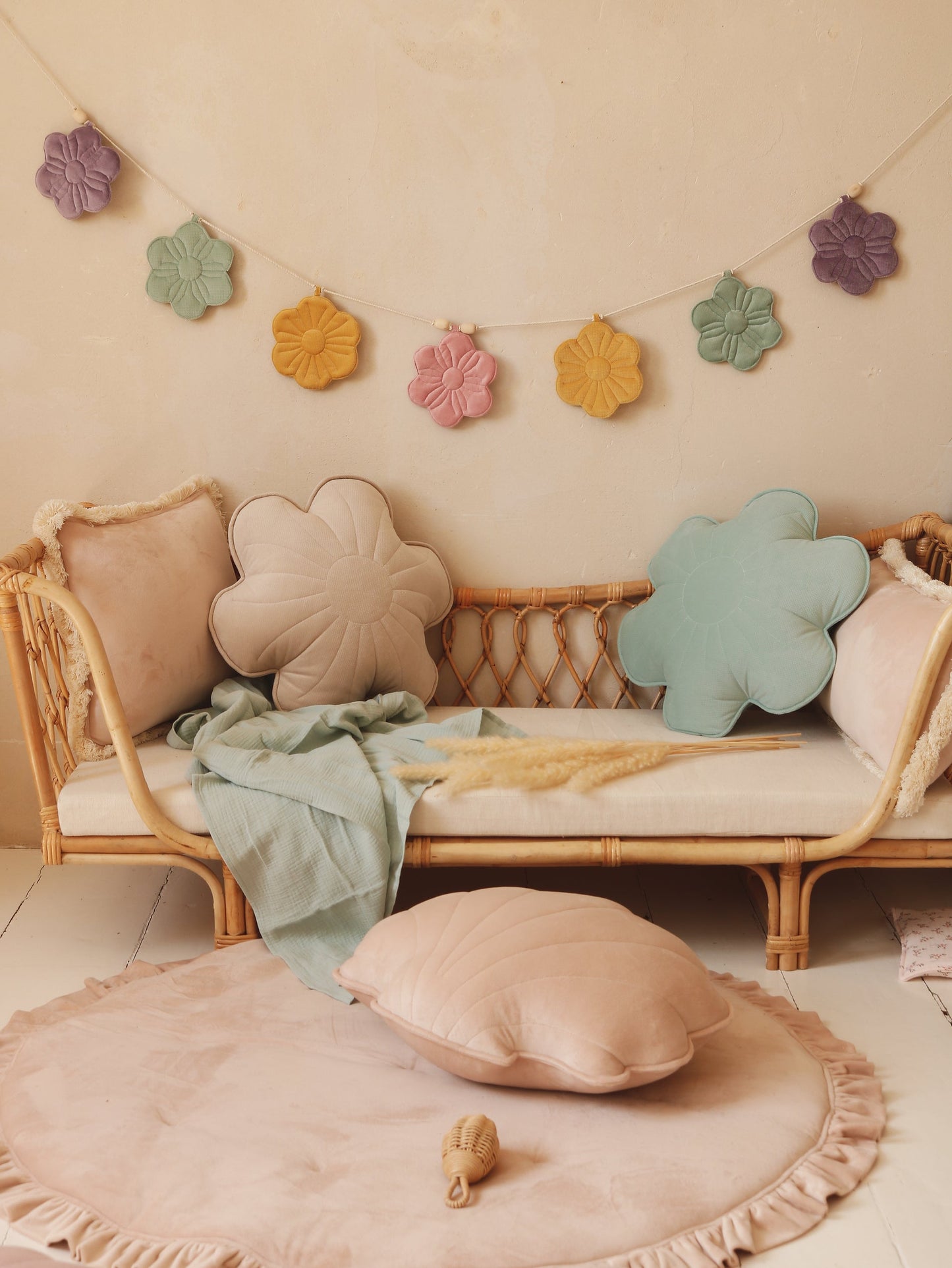 Velvet "Mint" Flower Pillow