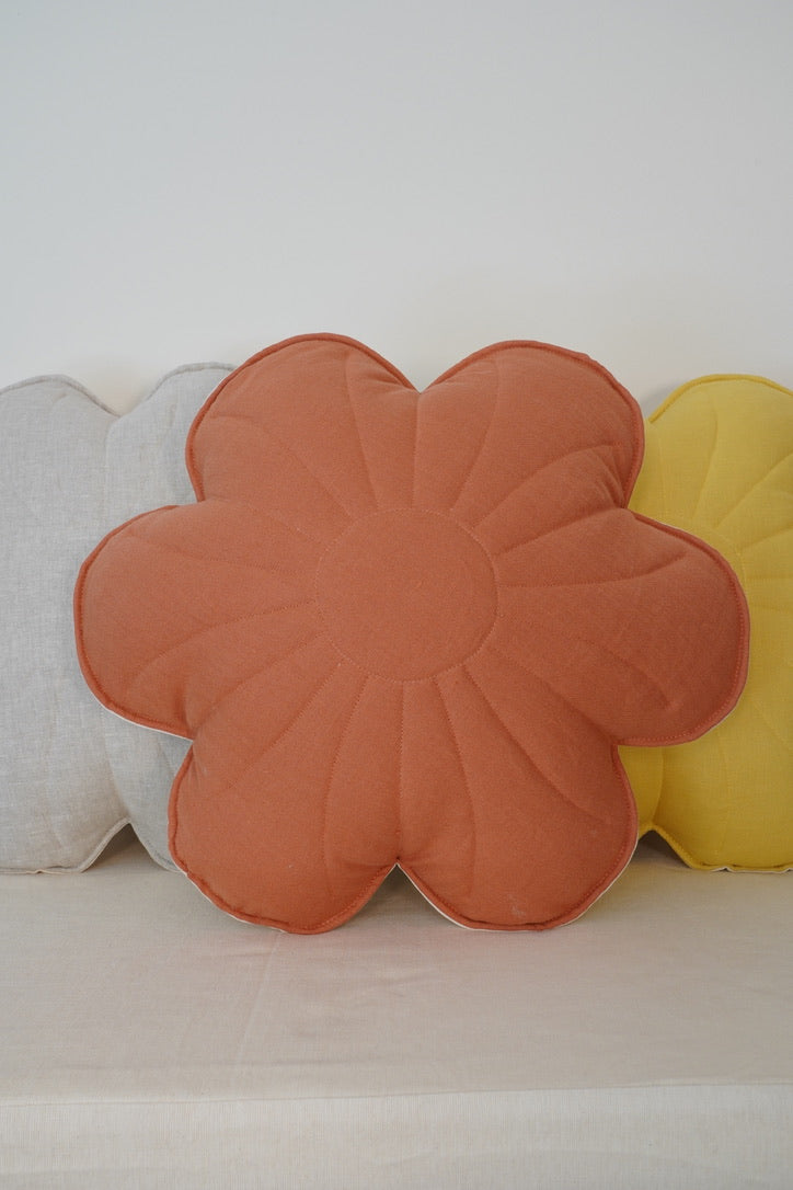 Linen "Papaya" Flower Pillow