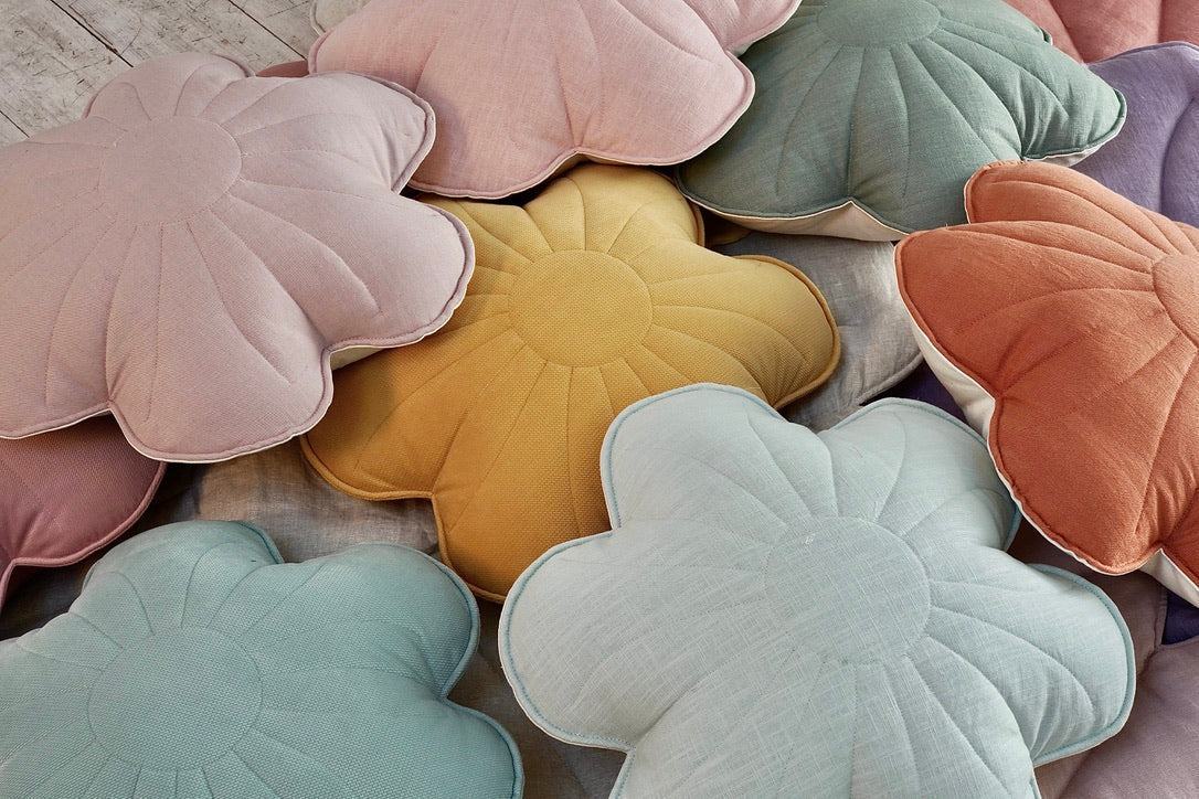 Linen "Papaya" Flower Pillow